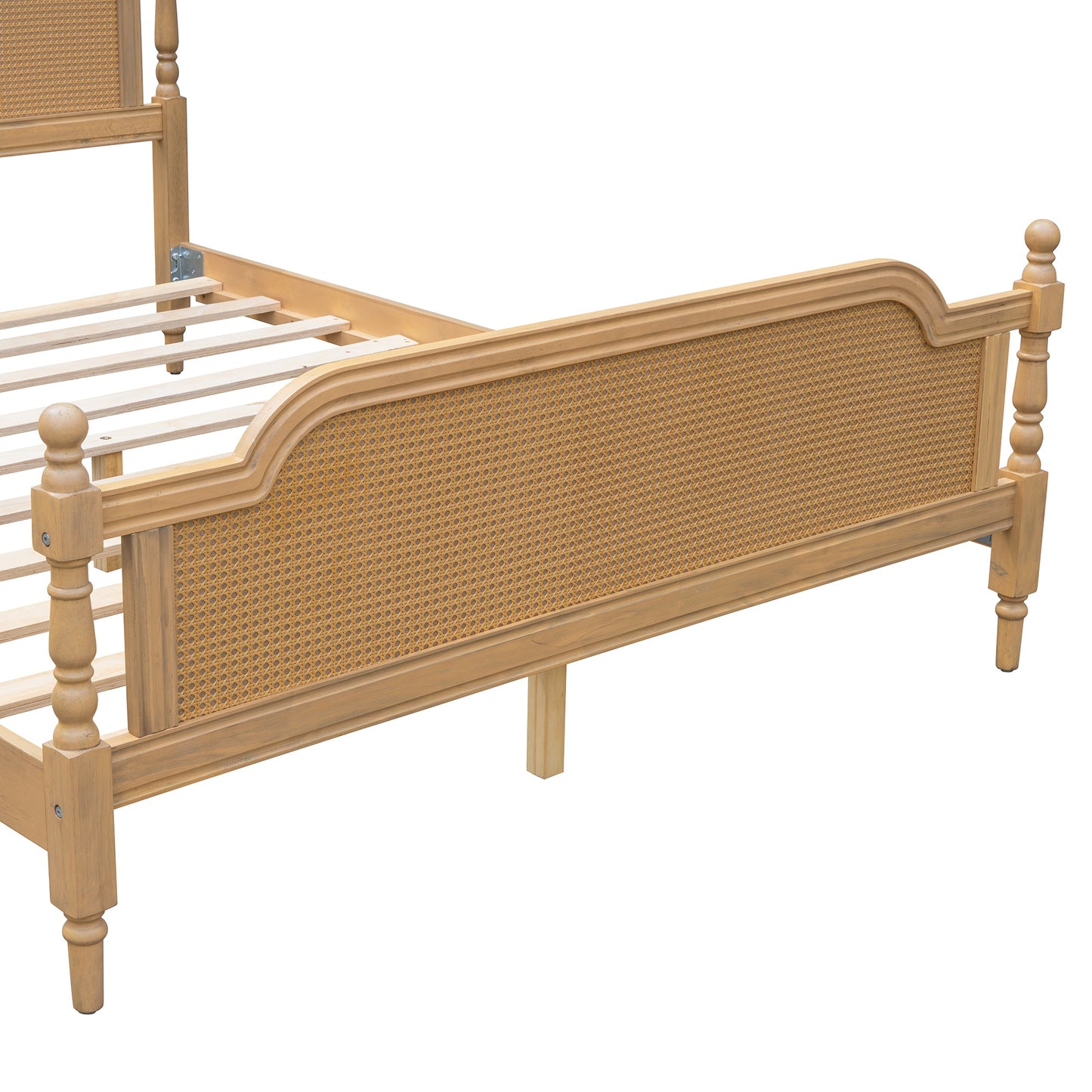 Excelsis Rattan Bed Frame with Fluted Legs, Antique Walnut