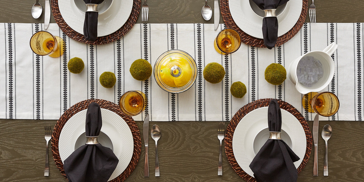 Black Zig Dobby Stripe Table Runner 14X108
