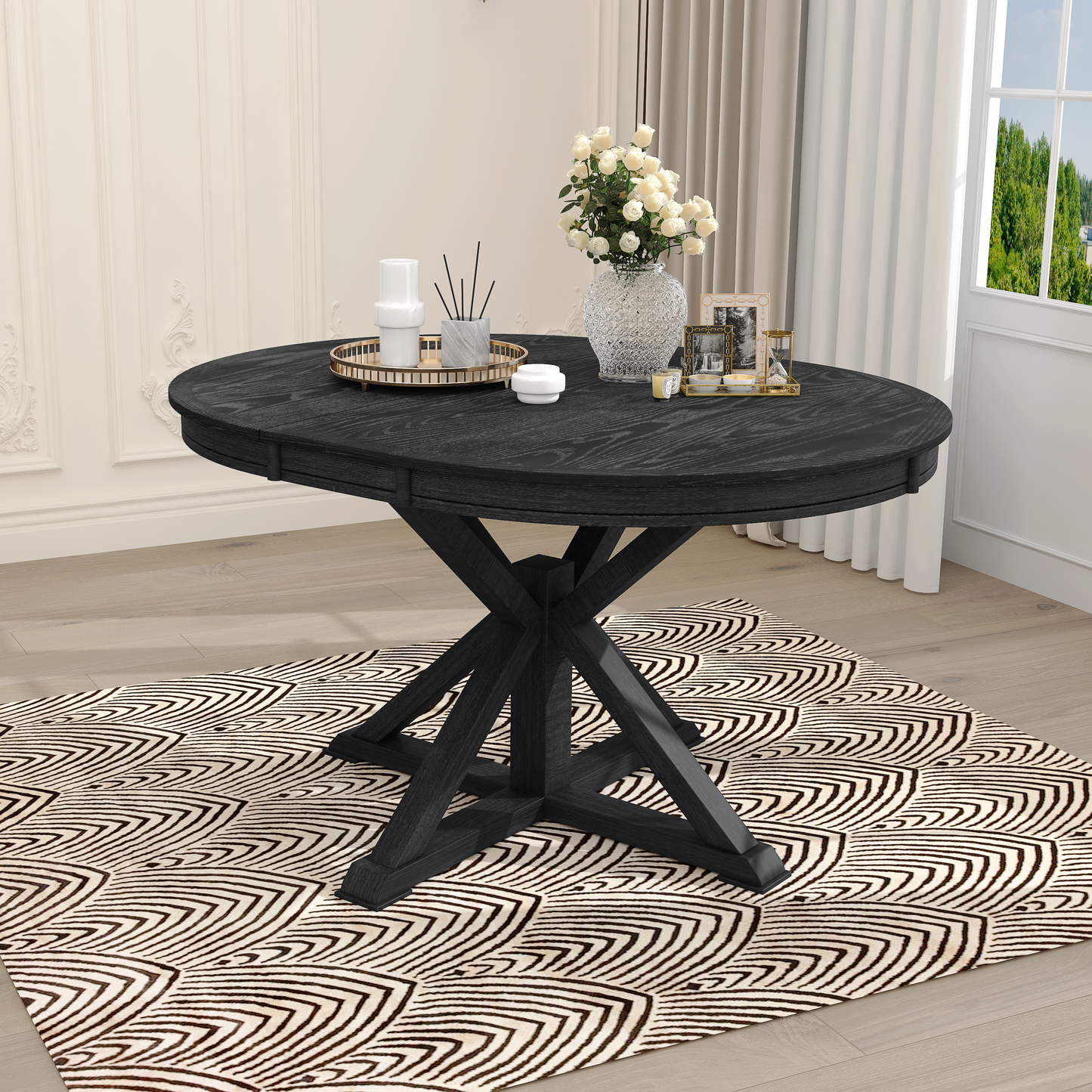 Melin Extendable Dining Table with Wood Frame and X-Shaped Base