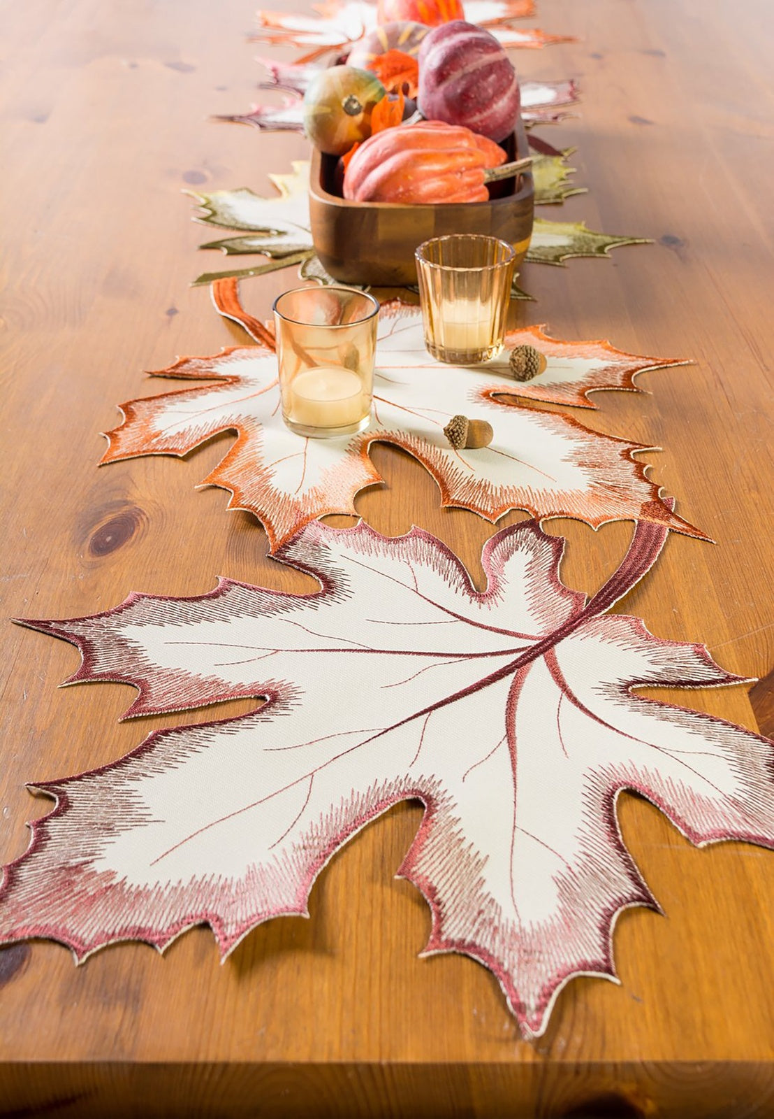 Maple Leaves Embroidered Table Runner 14X60