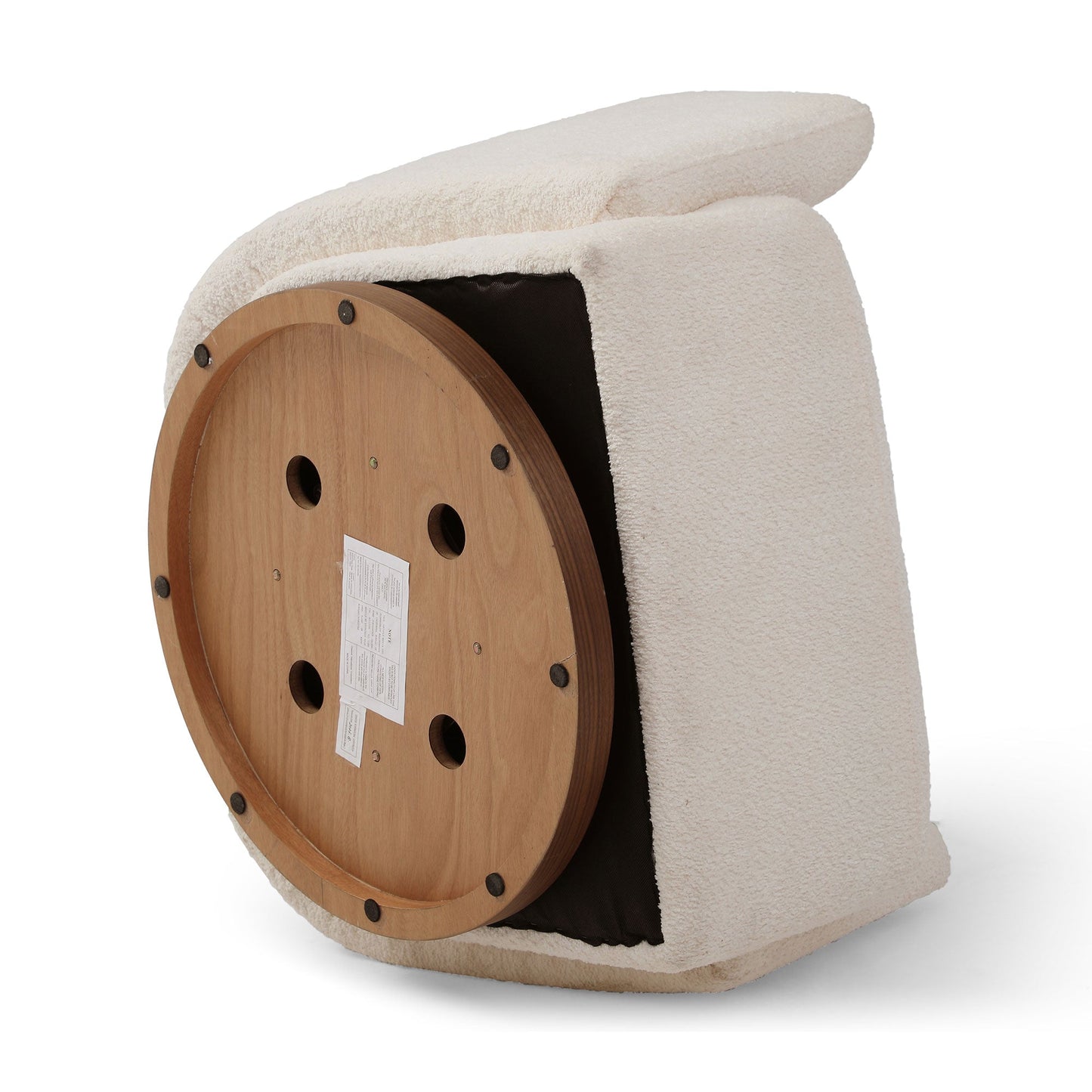 Upholstered Swivel Chair with Wooden Base and Curved Armrest