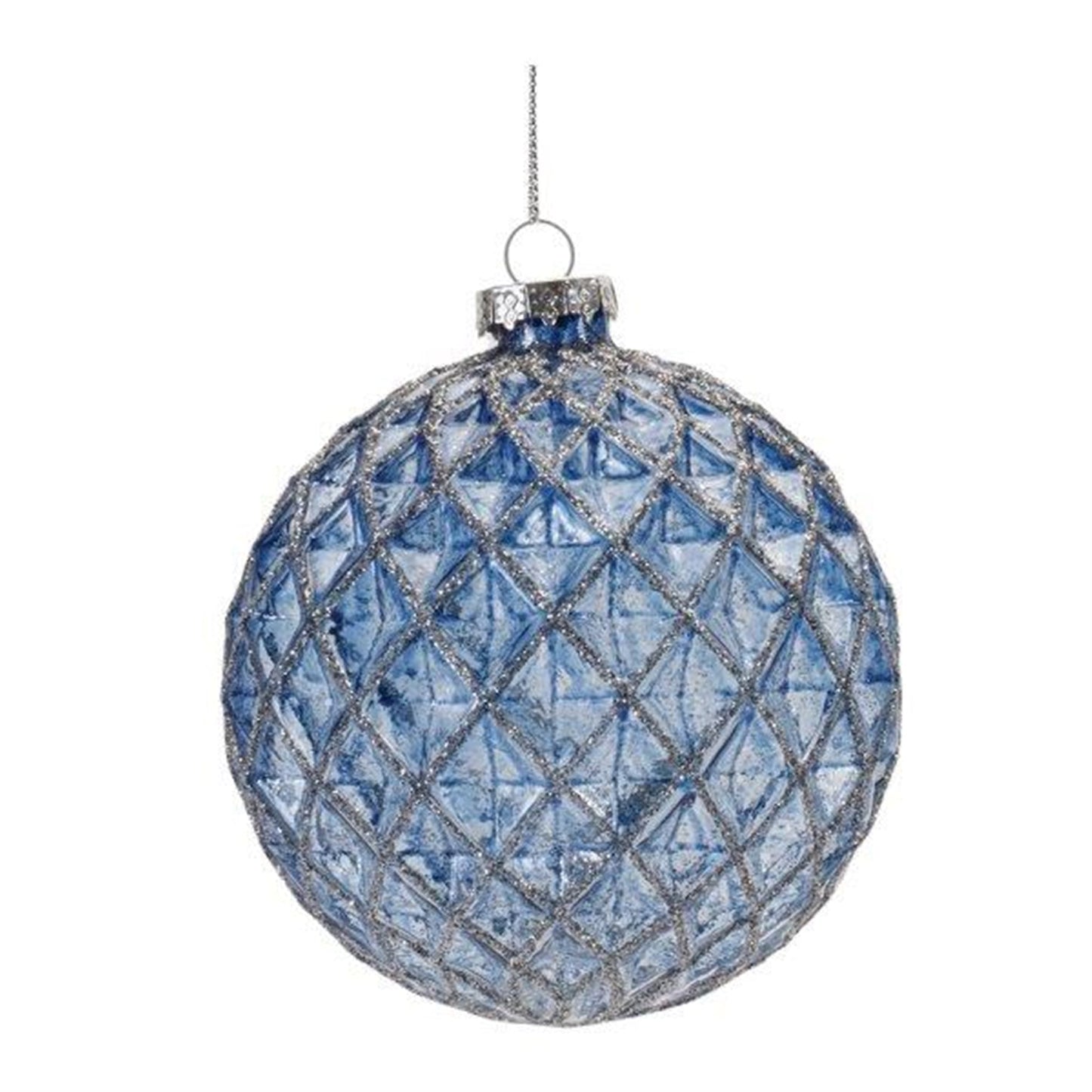 Blue Glittered Harlequin Glass Ball Ornament, Set of 6