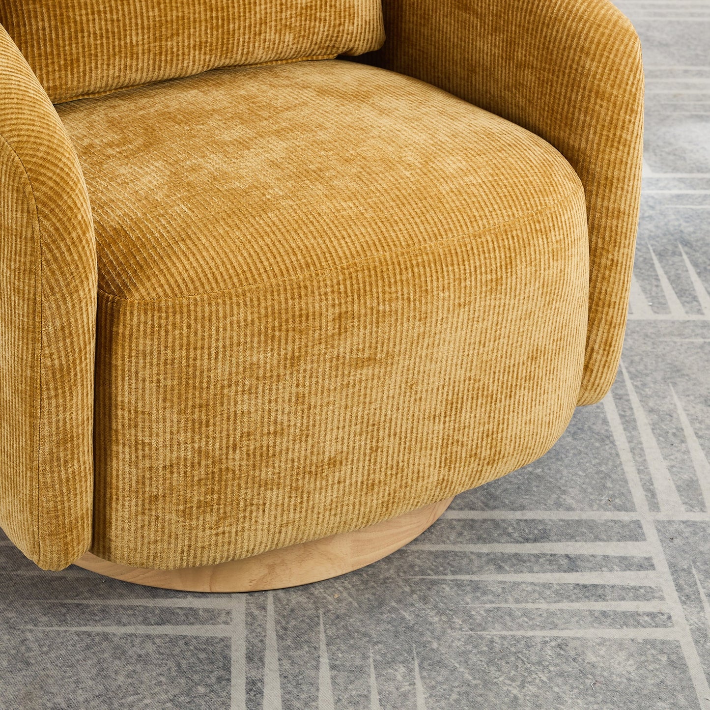 Actuator Upholstered Barrel Chair with 360-Degree Swivel Base and Curved Arms