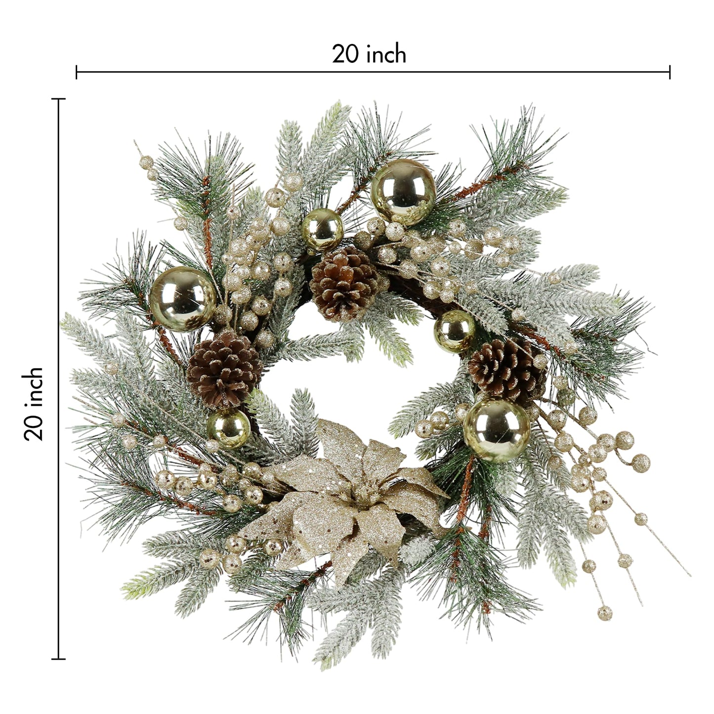 Slenix 20-inch Christmas Wreath, Christmas Door Decorations Wreath with Warm Lights