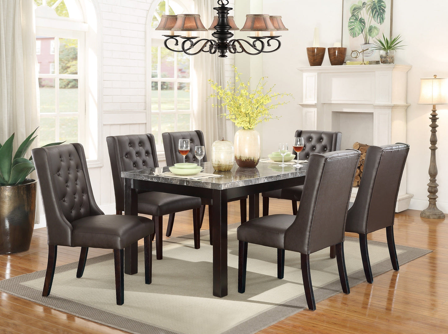 Button Tufted Upholstered Dining Chair with Wing Back, Set of 2