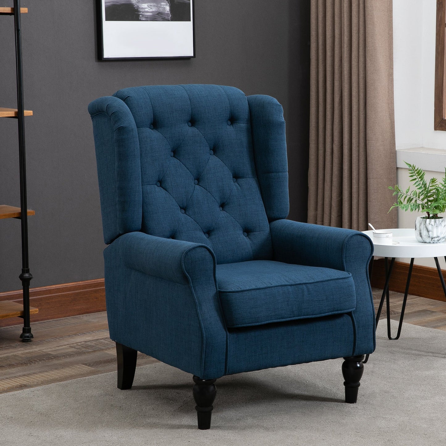 Button Tufted Upholstered Accent Chair with Wing Back and Rolled Arms
