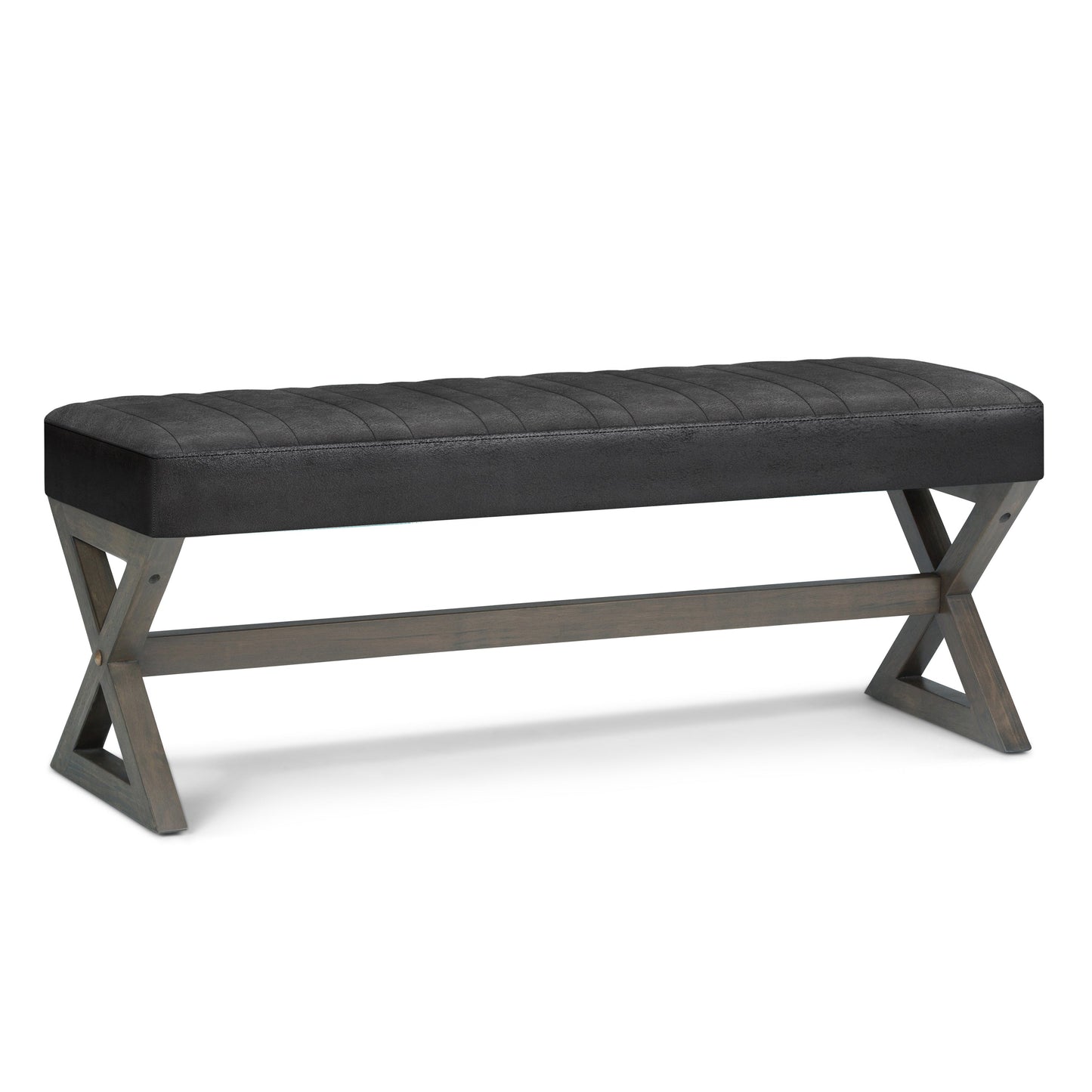Bloom Upholstered Ottoman Bench with Vertical Stitching and X Design Trestle Base