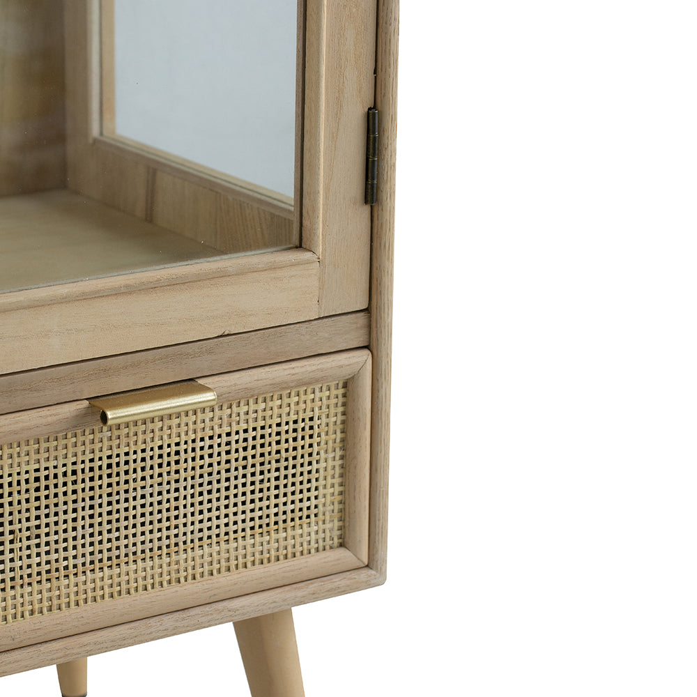 Tall Cabinet with 2 Glass Doors and Rattan Drawer