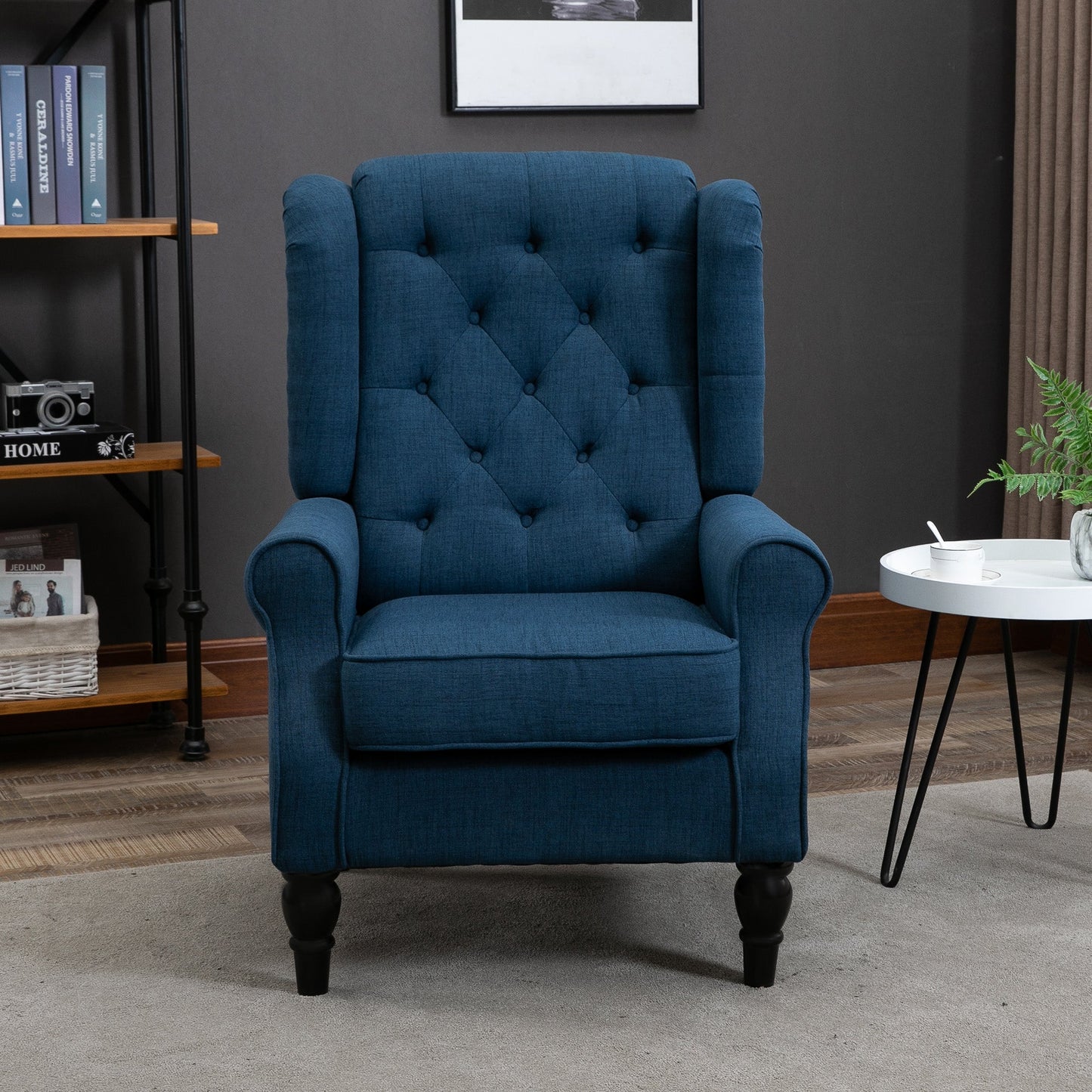 Button Tufted Upholstered Accent Chair with Wing Back and Rolled Arms