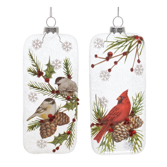 Glittered Glass Cardinal and Chickadee Ornament, Set of 12