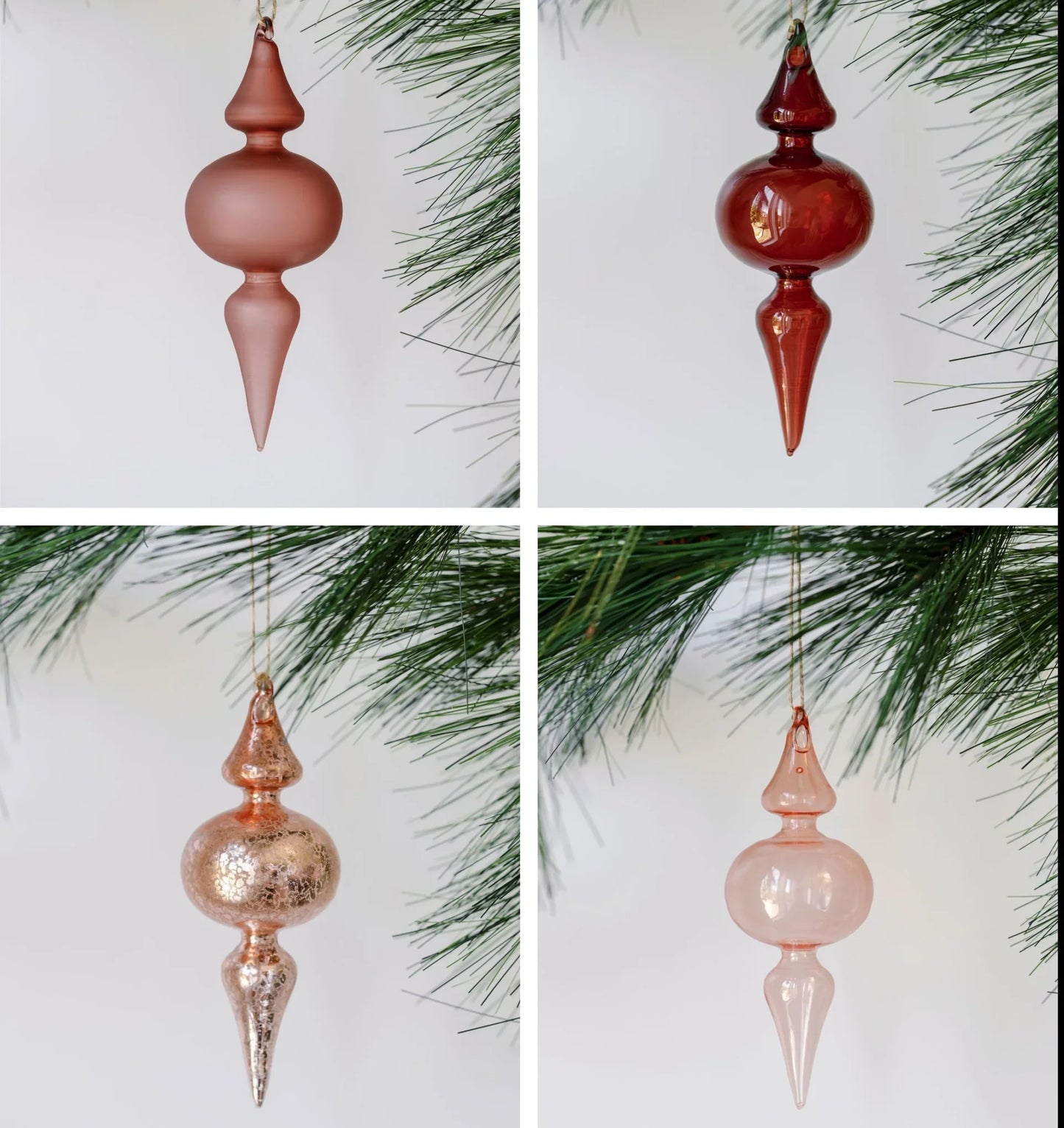 Vintage Rose & Bordeaux Glass Finial Ornament, Set of 4