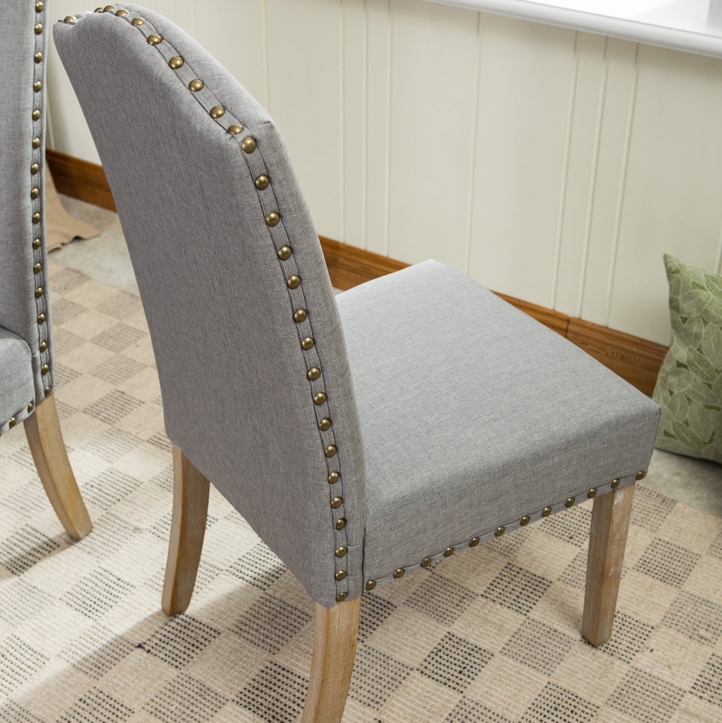 Wolen Upholstered Dining Chair with Nailhead Trim and High Back, Set of 2