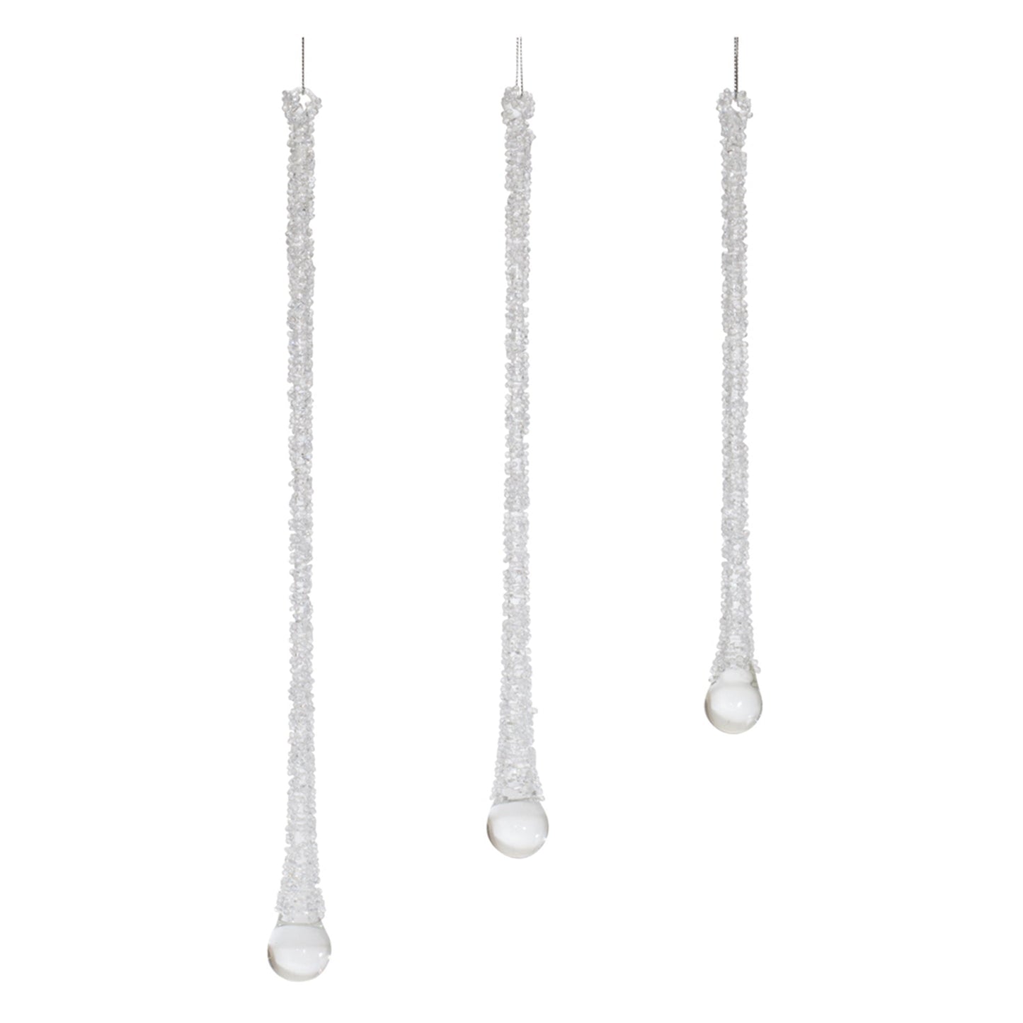 Clear Beaded Glass Icicle Drop Ornament, Set of 6