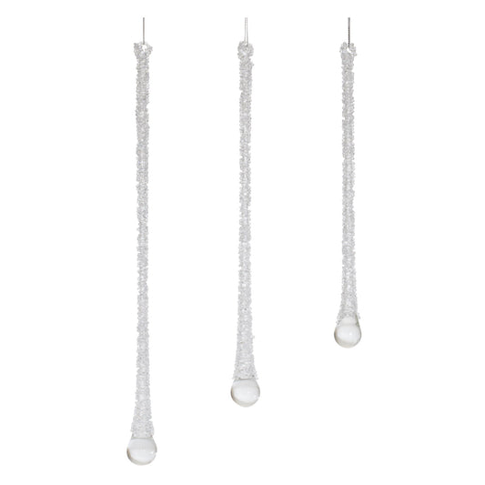Clear Beaded Glass Icicle Drop Ornament, Set of 6