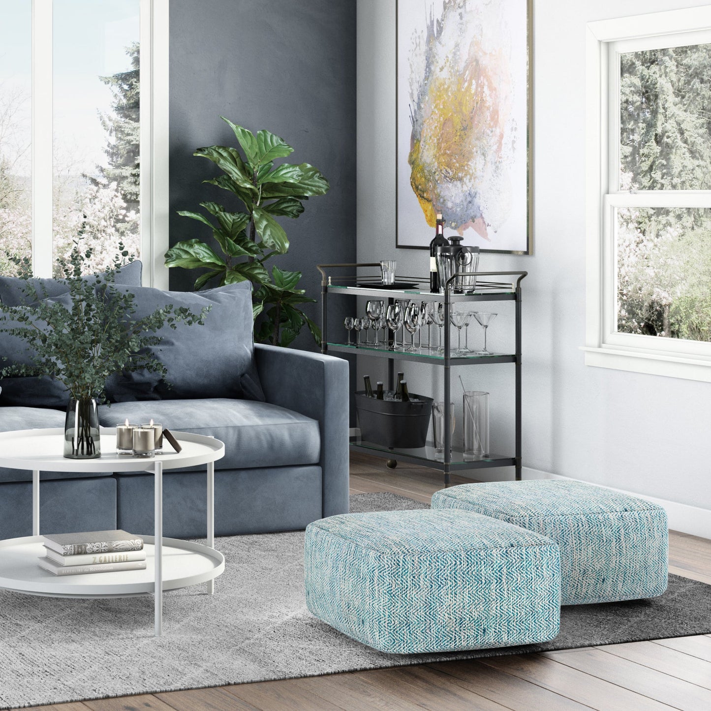 Spontaneity Hand-Woven Cotton Square Pouf