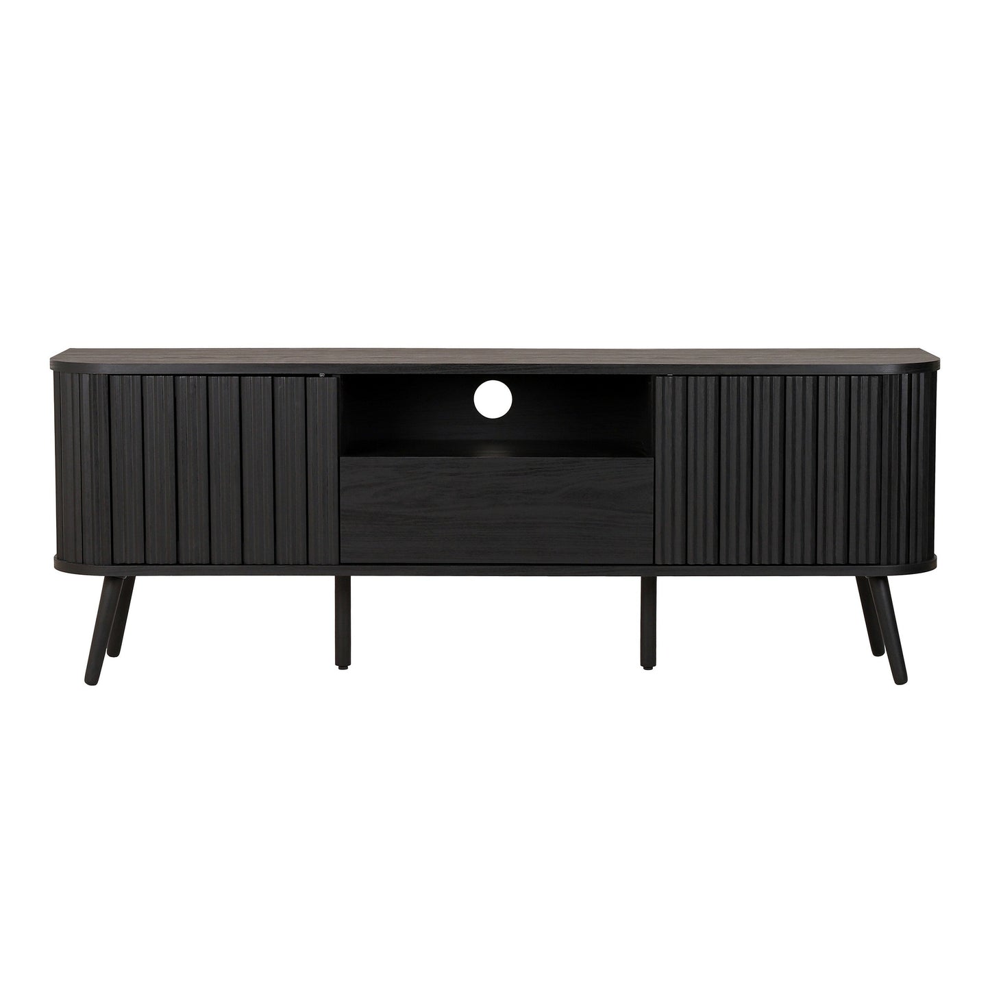 Damien Farmhouse Curved TV Stand with Drawer and Storage Doors Fits TVs up to 75 in. with Cable Management