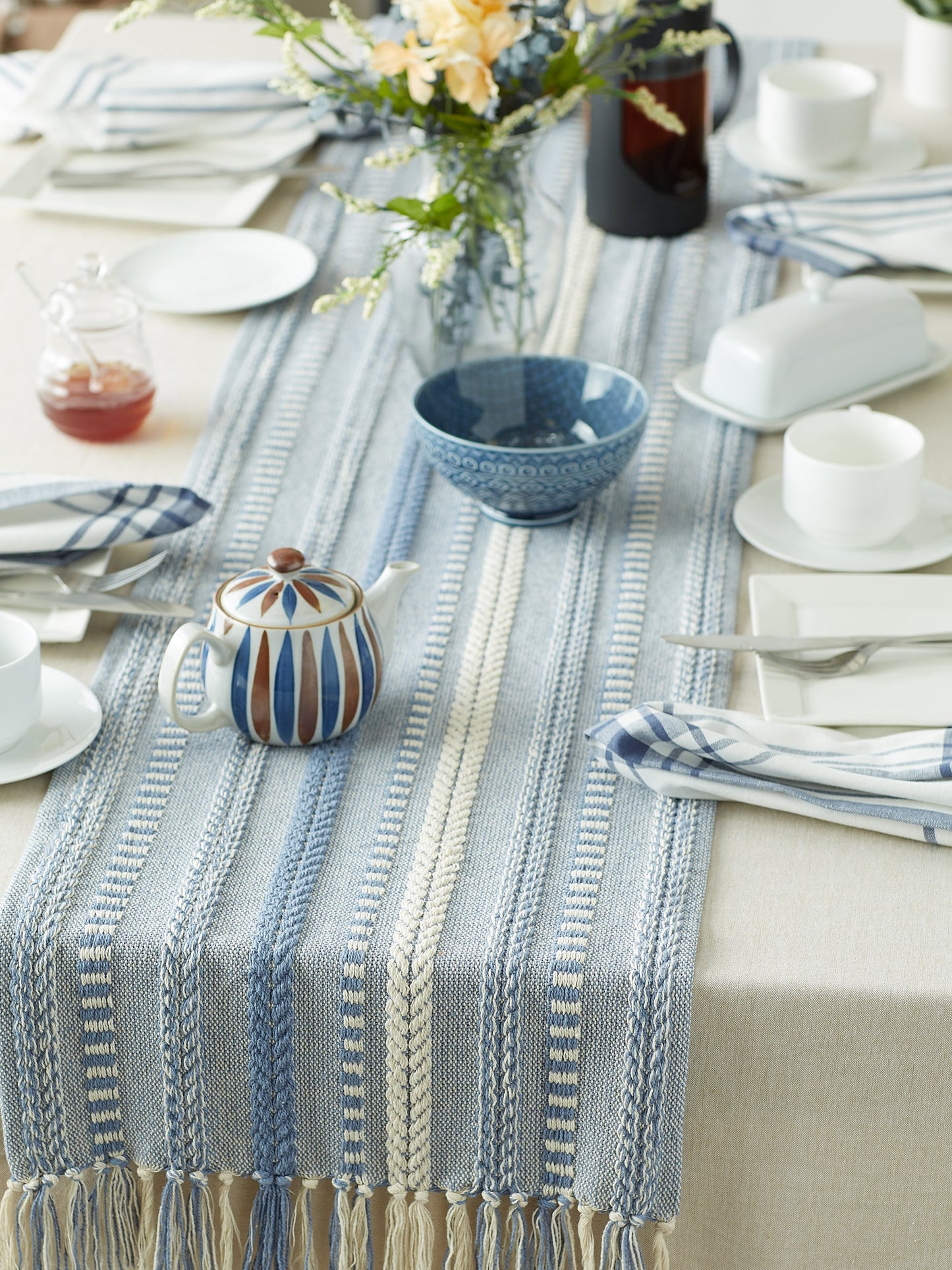 Stonewash Blue Braided Stripe Table Runner 15X108