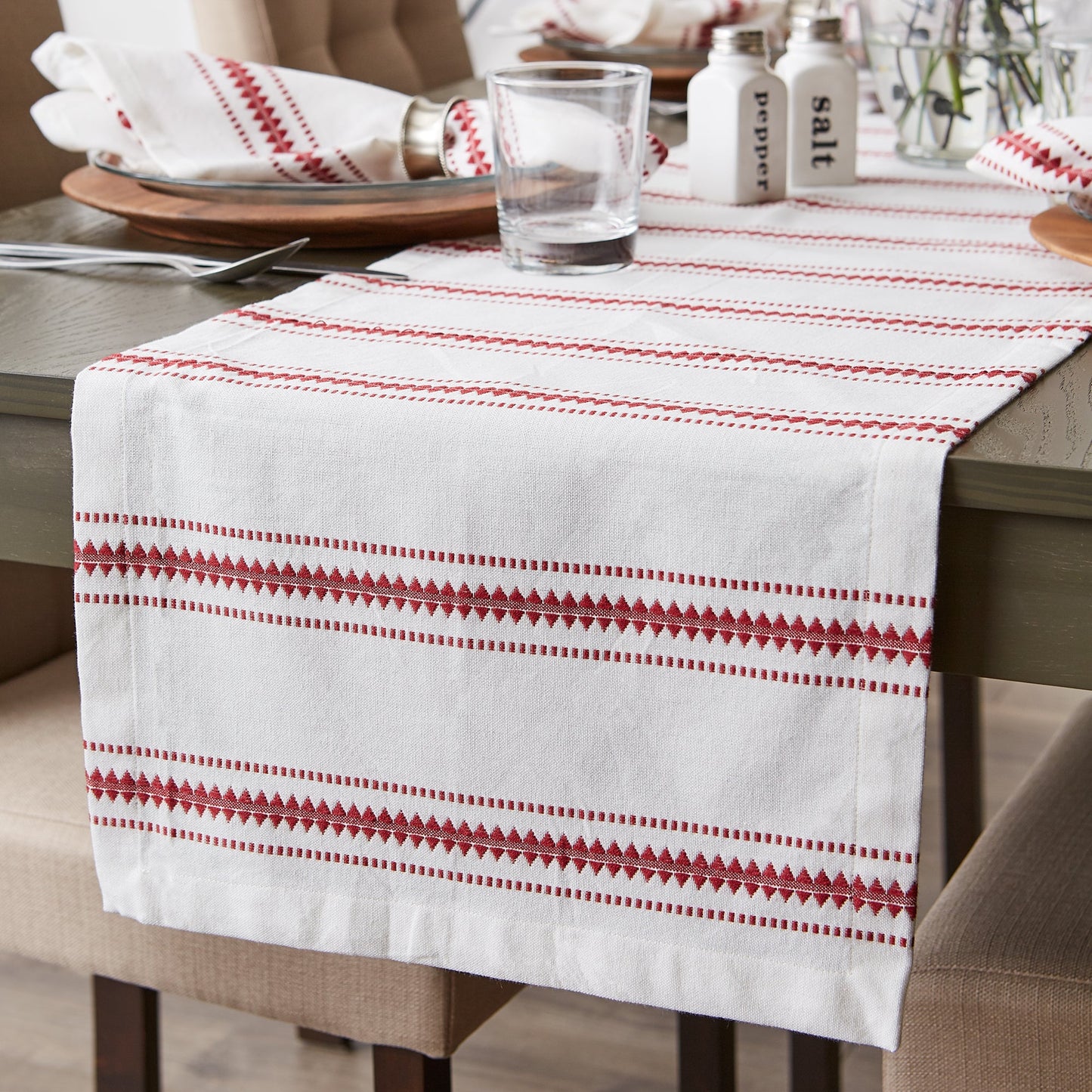 Barn Red Zig Dobby Stripe Table Runner 14X108