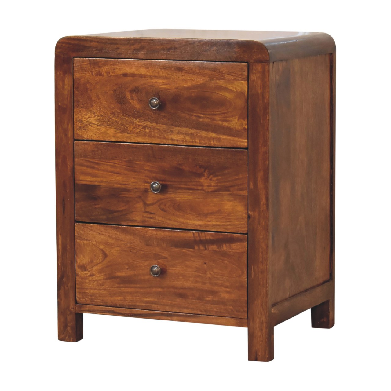 Solid Wood Bedside with 3 Drawers and Metal Handle