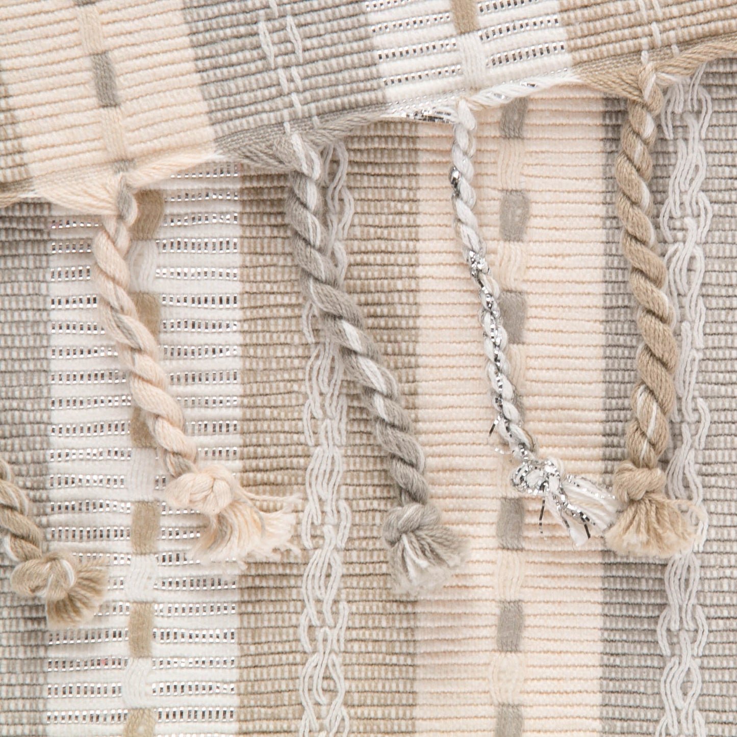 Natural Tonal Stripe With Fringe Table Runner 14X72