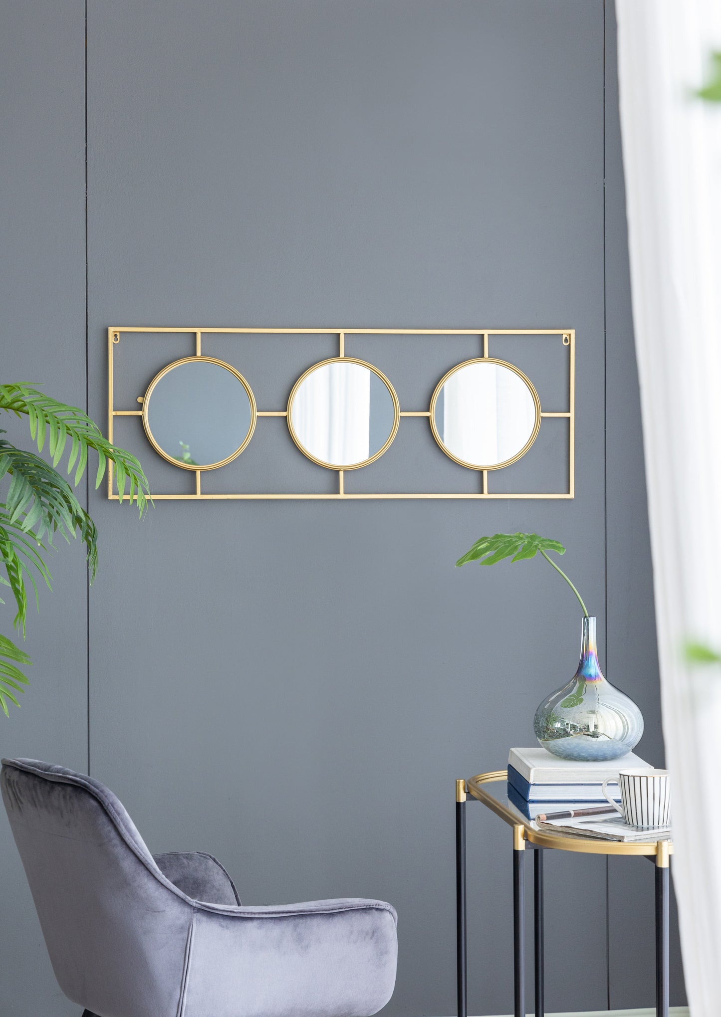 3-Piece Wall Mirror with Rectangular Metal Frame
