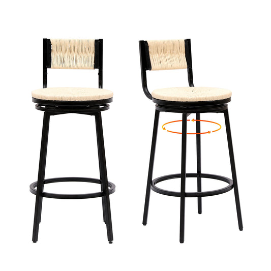 Hand Woven Rope Bar Stool with Swivel Seat and Footrest, Set of 2