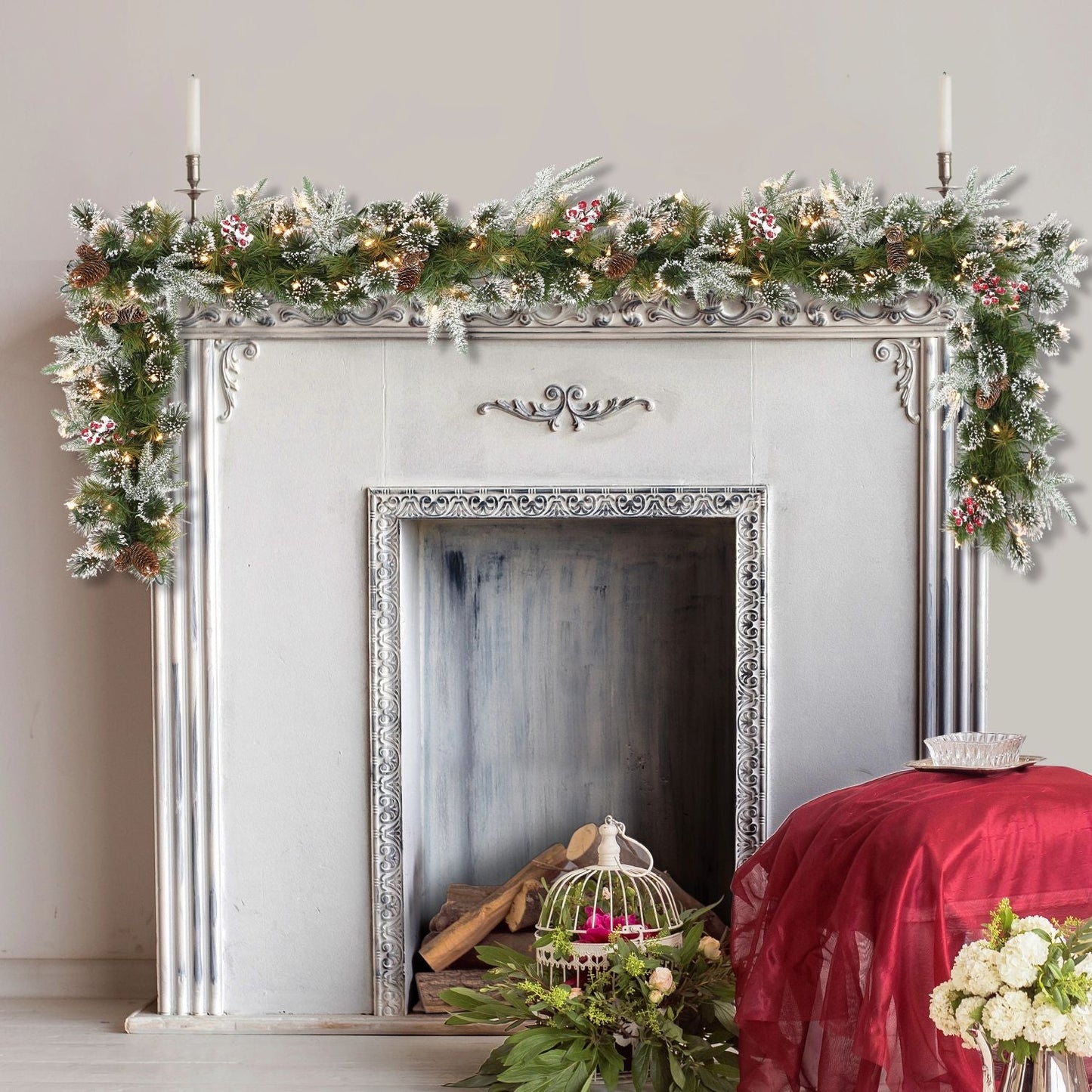 9 ft Pre-lit Decorated Christmas Garland with Clear Lights