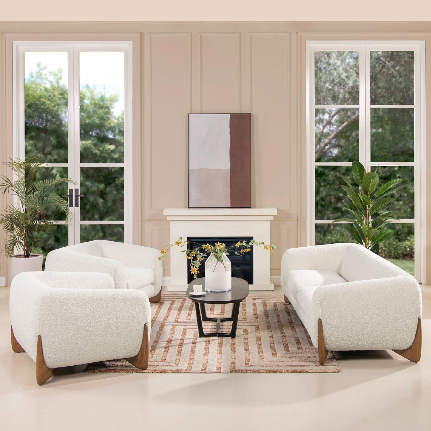 Upholstered Arm Chair with Wooden Base