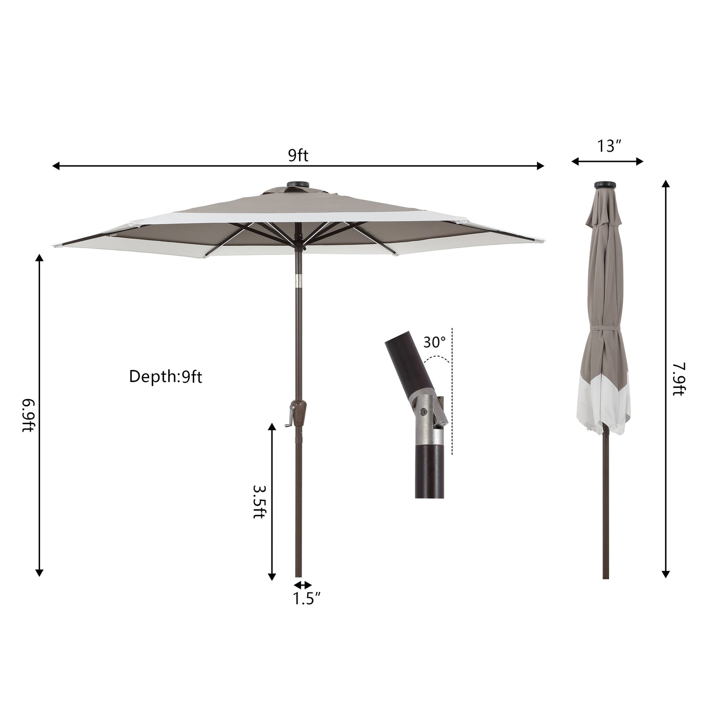 Spencer Classic Coastal 2-Tone Solar LED Market Patio Umbrella with 12 LED Strip Lights