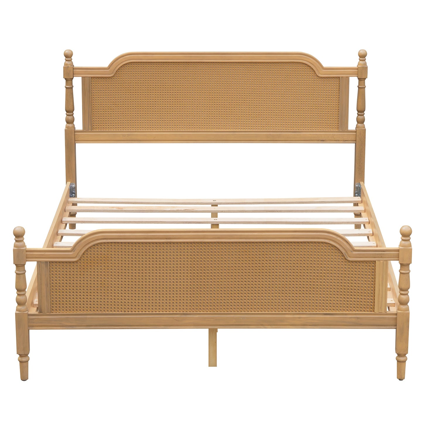 Excelsis Rattan Bed Frame with Fluted Legs, Antique Walnut