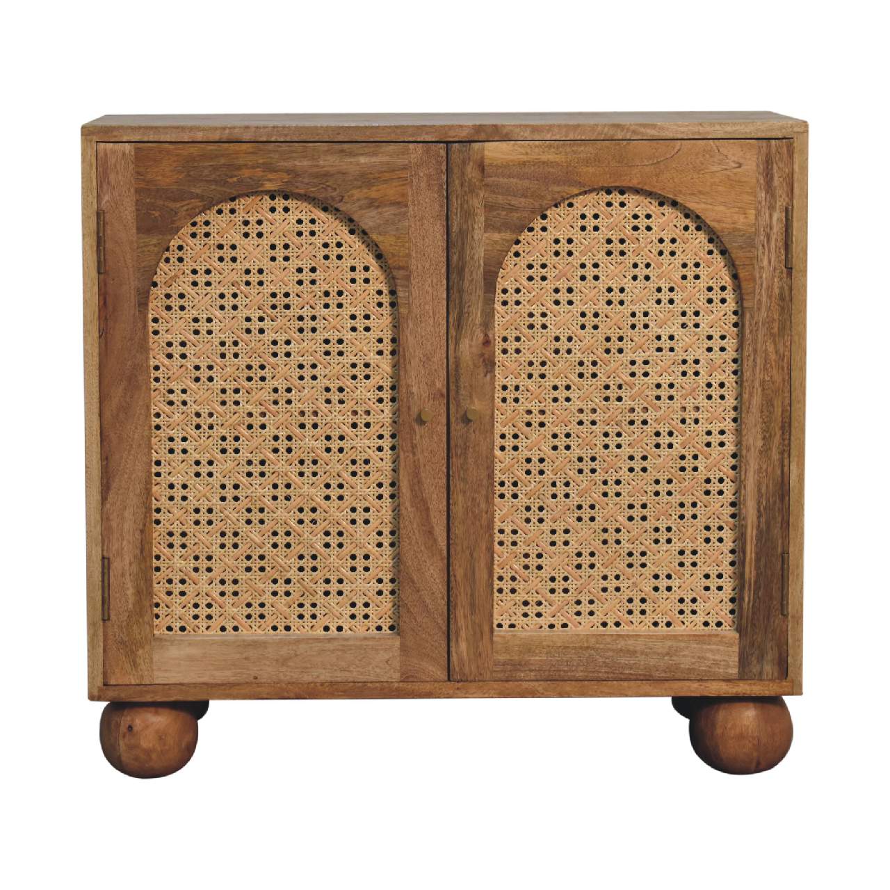 Cabinet with 2 Arch Woven Front Doors and Ball Feet