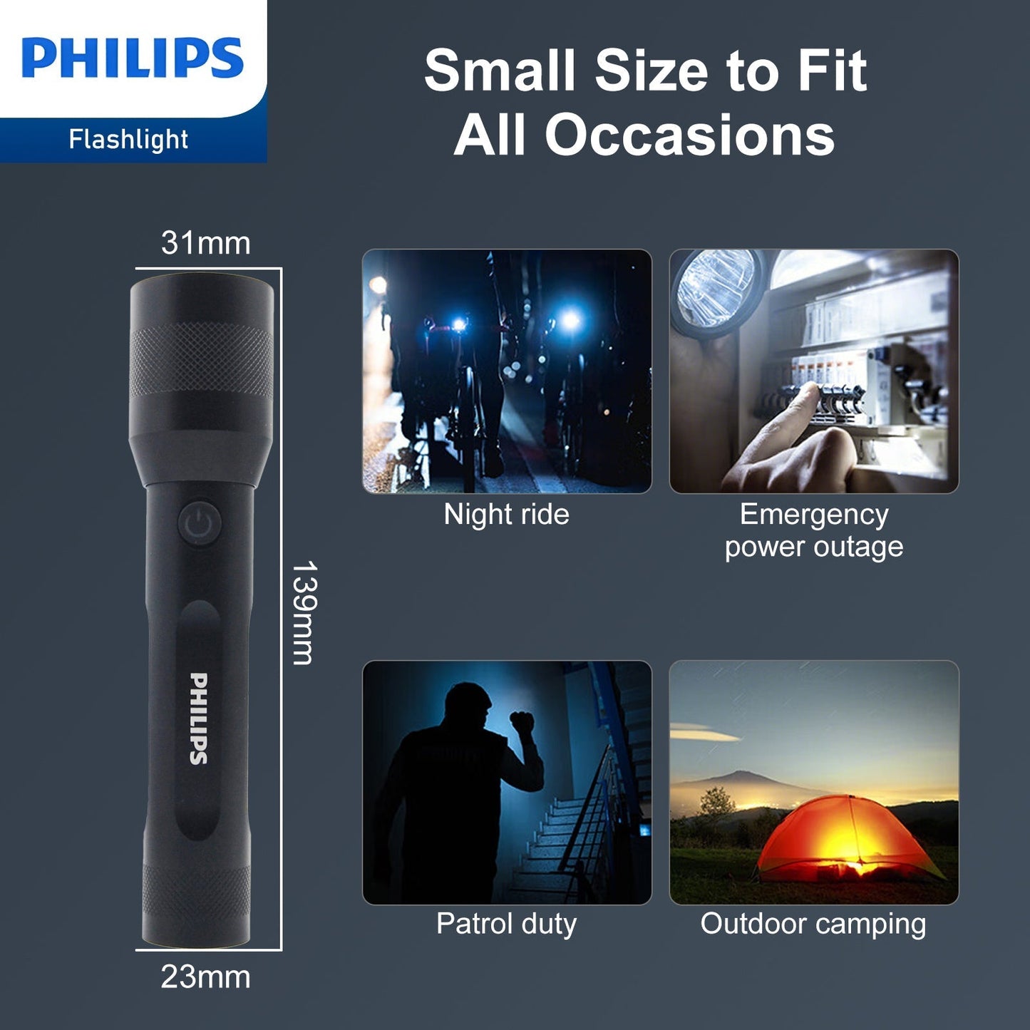 Philips Rechargeable LED 1000 Lumens Flashlight with Adjustable Focus (Black)