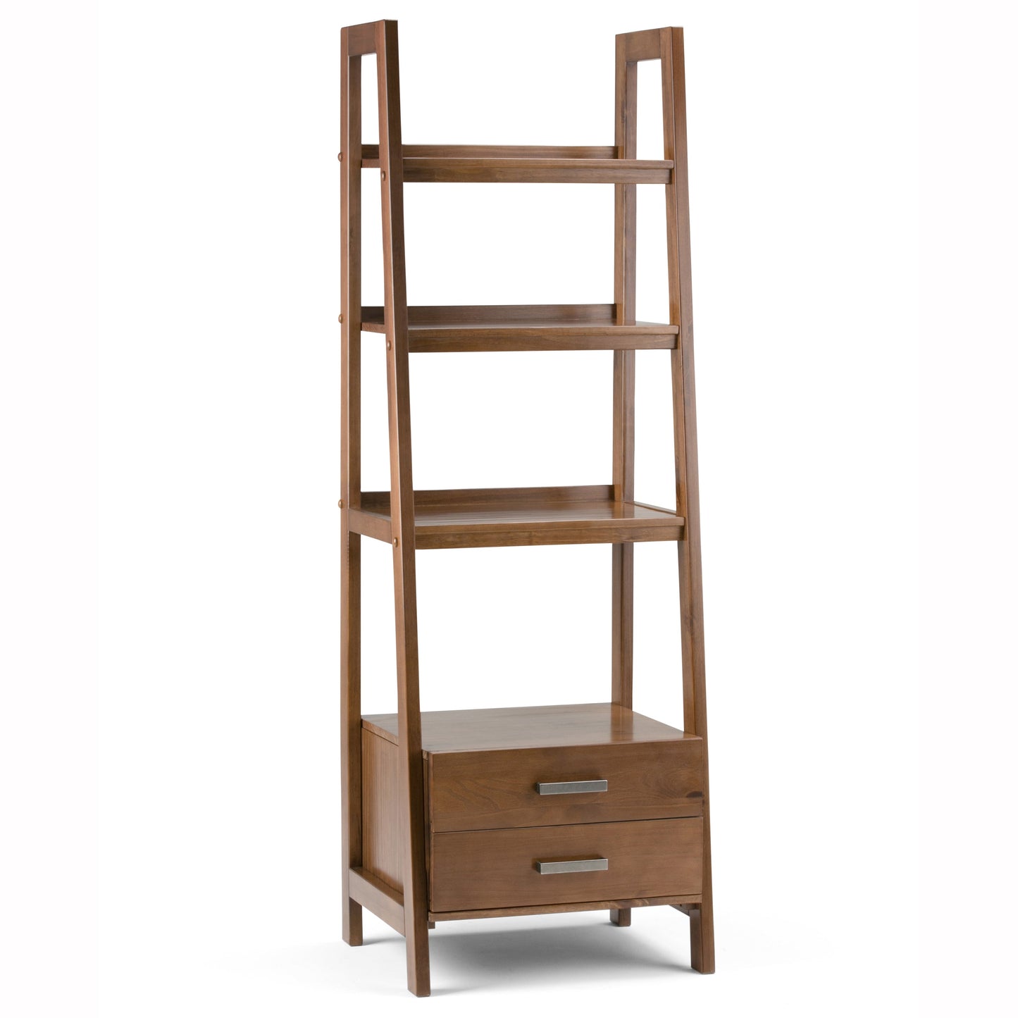 Daze Solid Wood Ladder Shelf with 4 Shelves and 2 Drawers