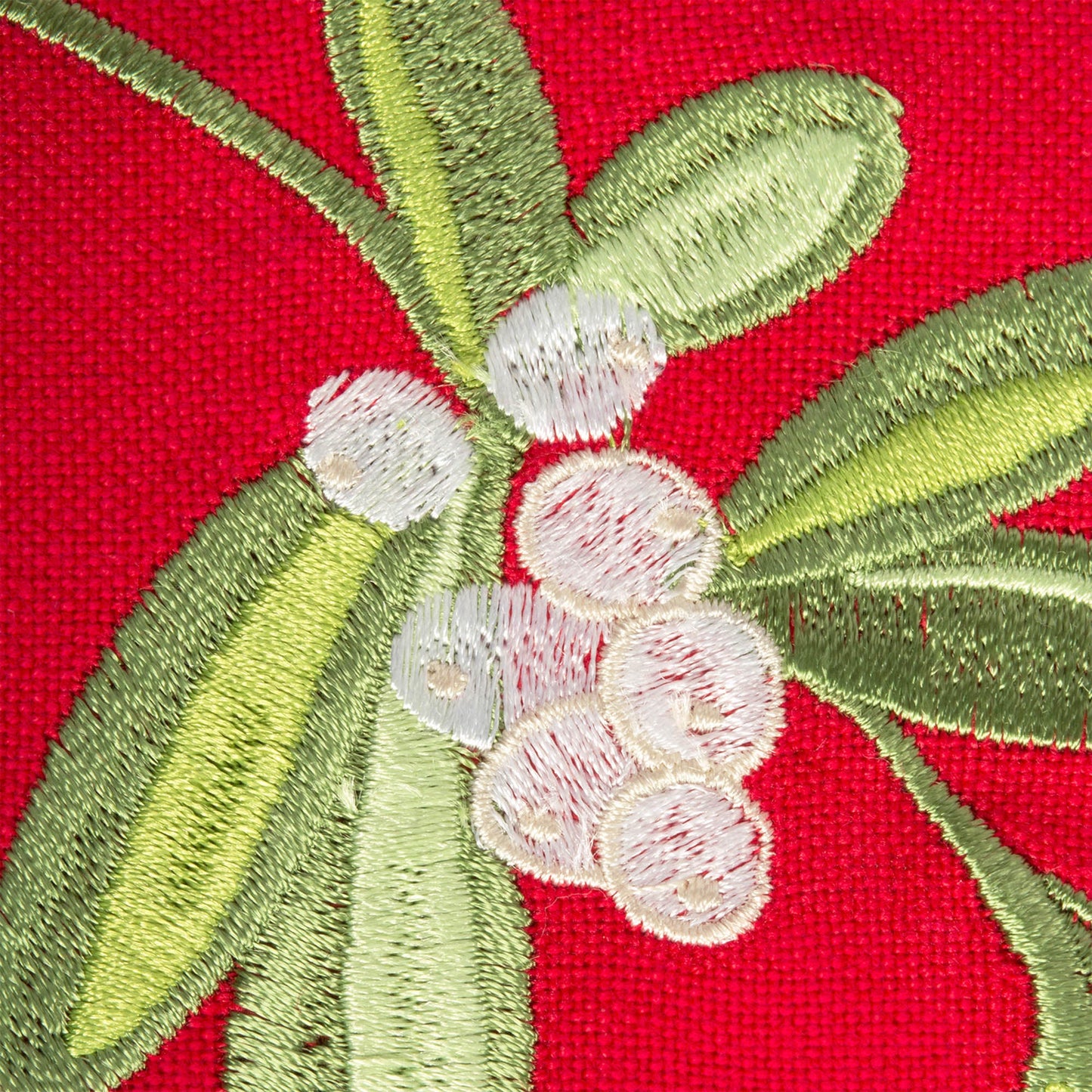 Red Embroidered Mistletoe Corner With Border Table Runner 14X72