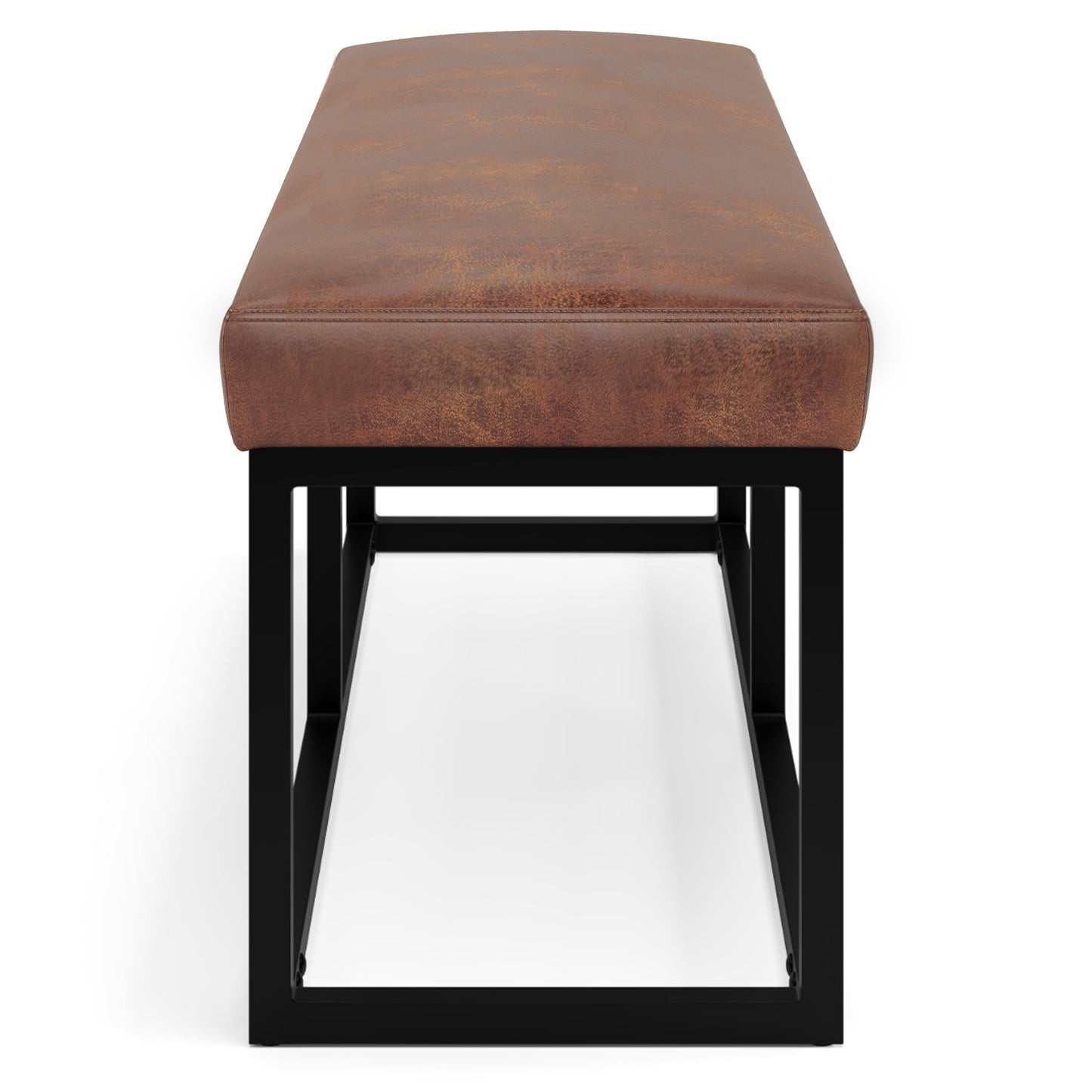 Motion 44"W Upholstered Faux Leather Bench with Black Powder Coated Metal Base
