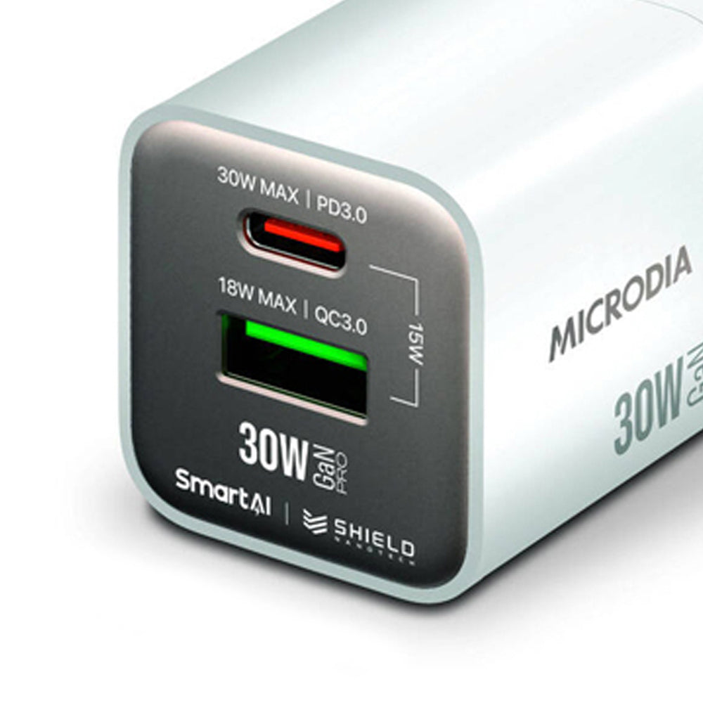 Microdia SmartCube Nano 30W Dual Port GaN Wall Charger (White)