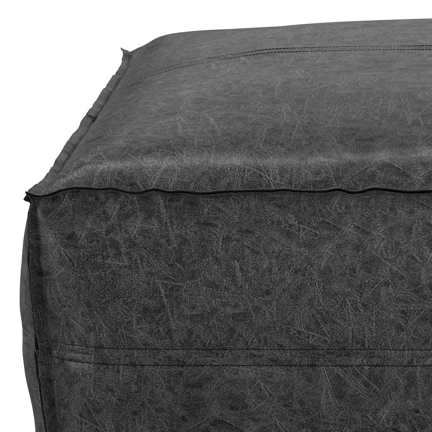 Ascendant Faux Leather Square Pouf with Top Stitching Detail