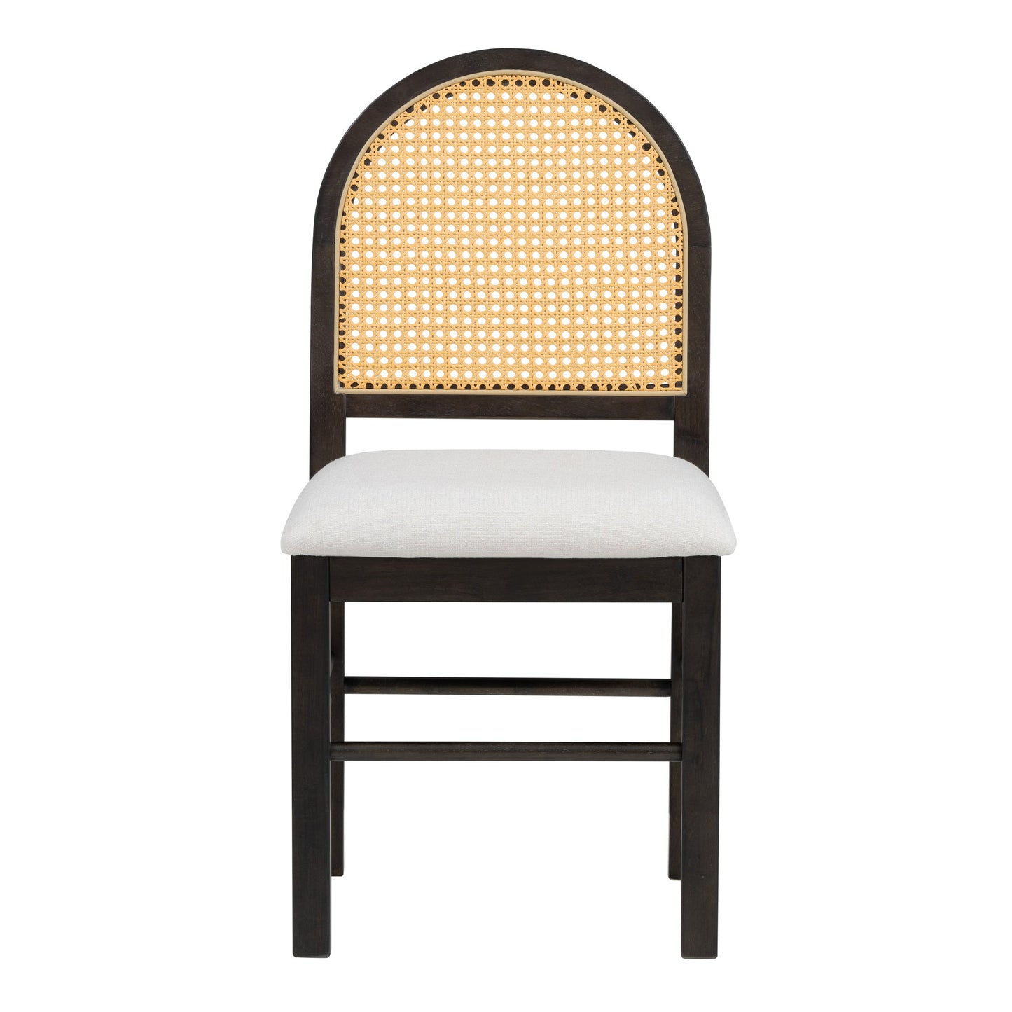 Monza Upholstered Dining Chair with Rattan Backrest and Wood Legs
