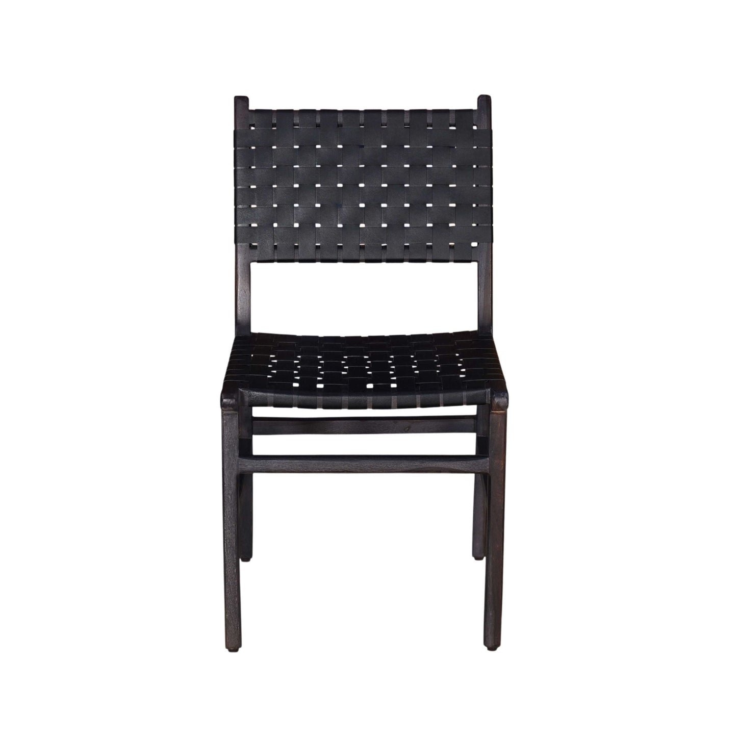 Genuine Leather Woven Dining Chair with Open Back, Set of 2
