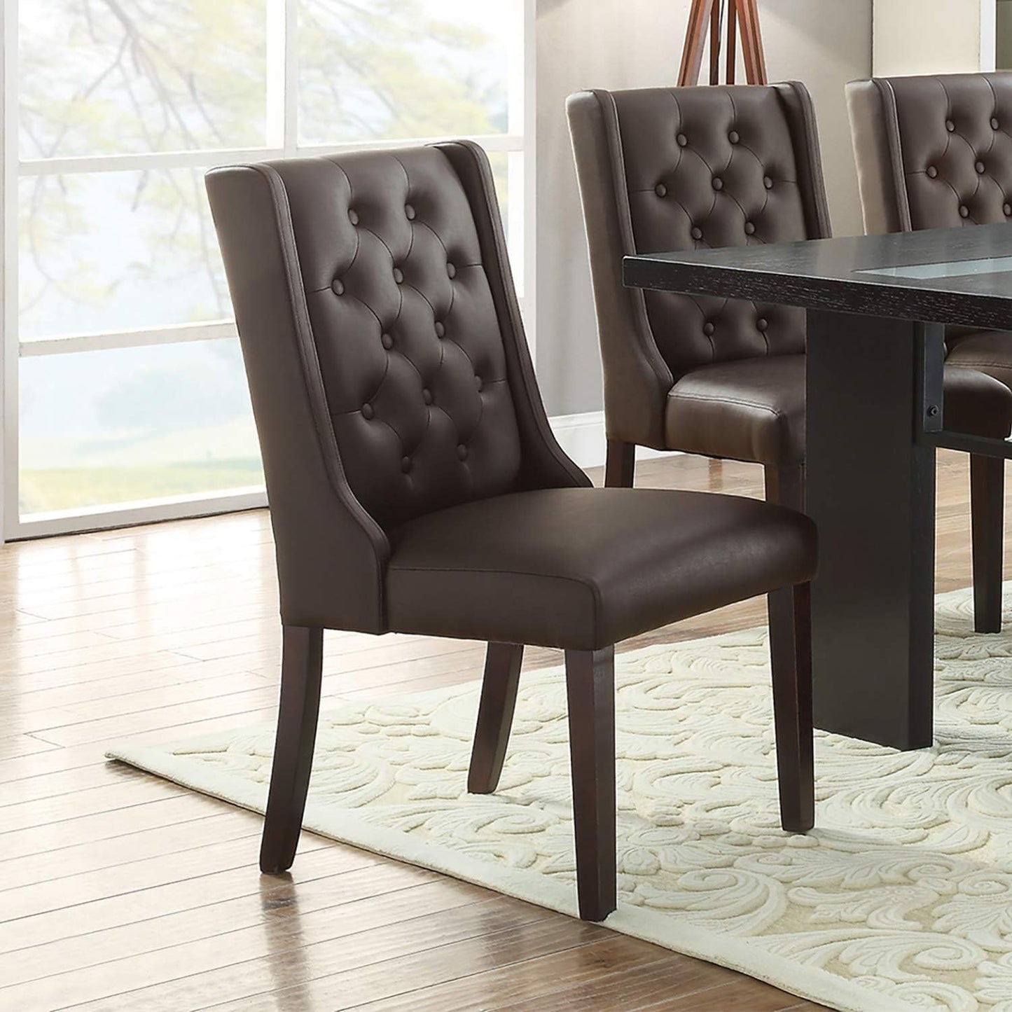 Button Tufted Upholstered Dining Chair with Wing Back, Set of 2