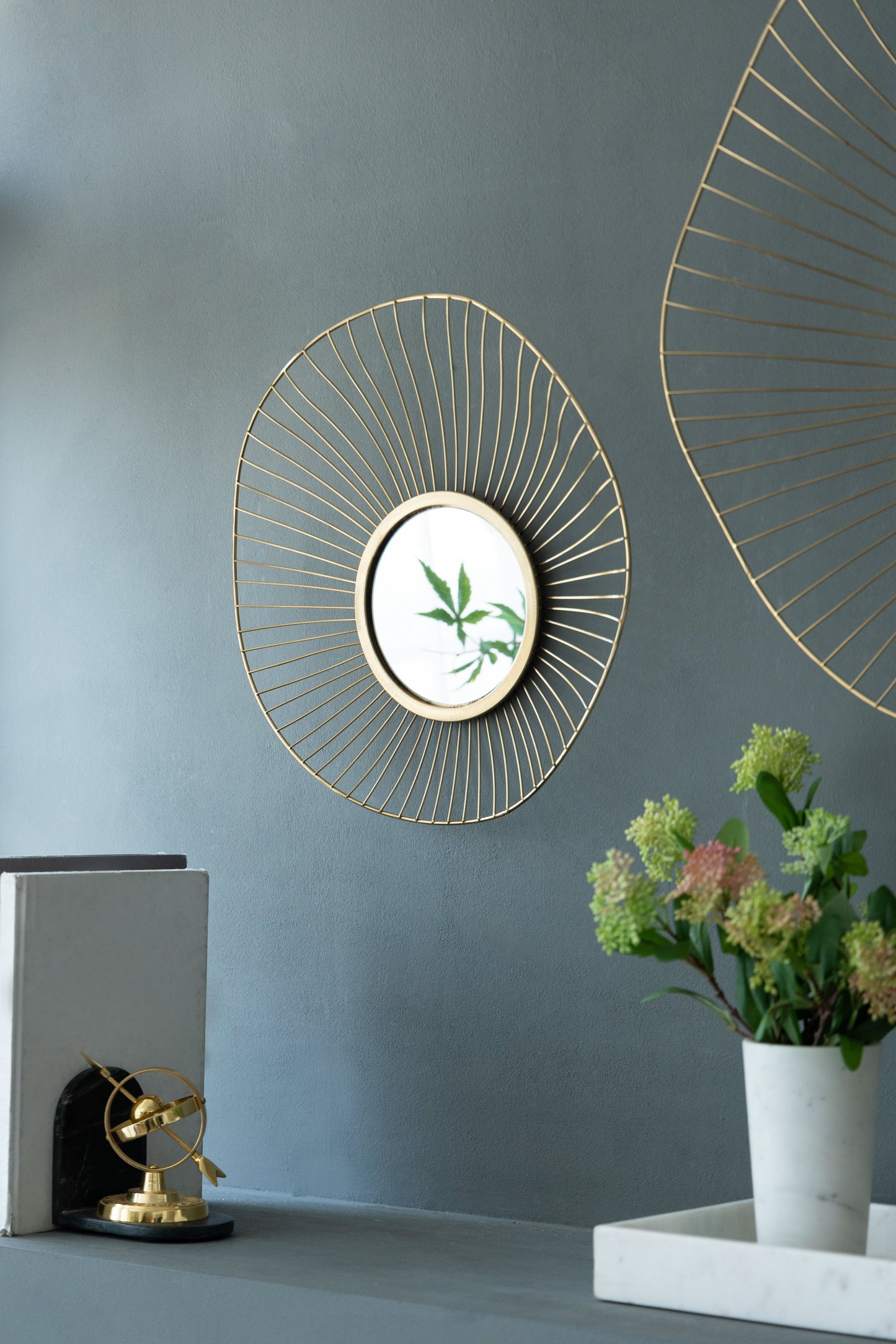 Wall Mirror with Iron Frame and Abstract Design, Set of 3