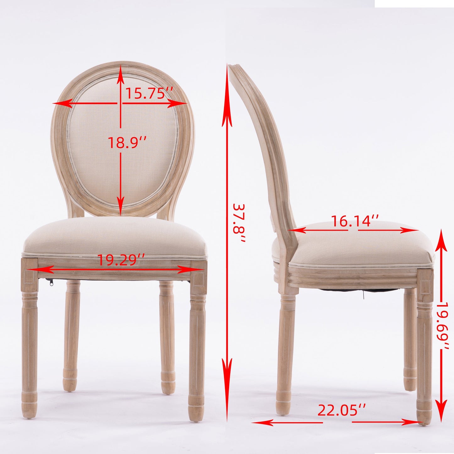 Upholstered Dining Chair with Oval Back and Solid Wood Frame, Set of 2