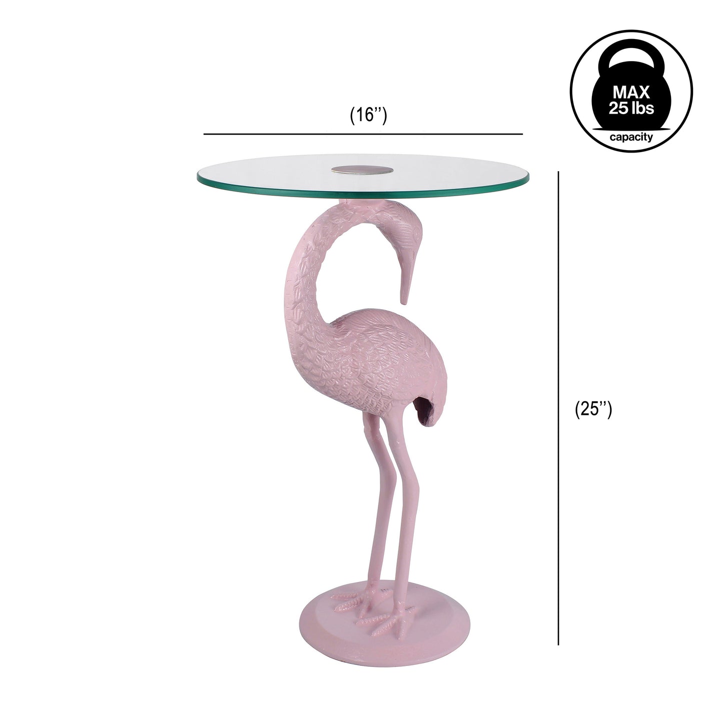 Blanche Classic Mid-Century Glass Top Flamingo End Table