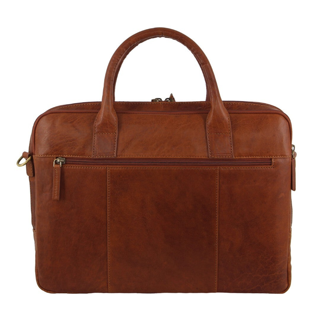 Pierre Cardin Leather 15" Multi-Compartment Laptop Bag (Tan)