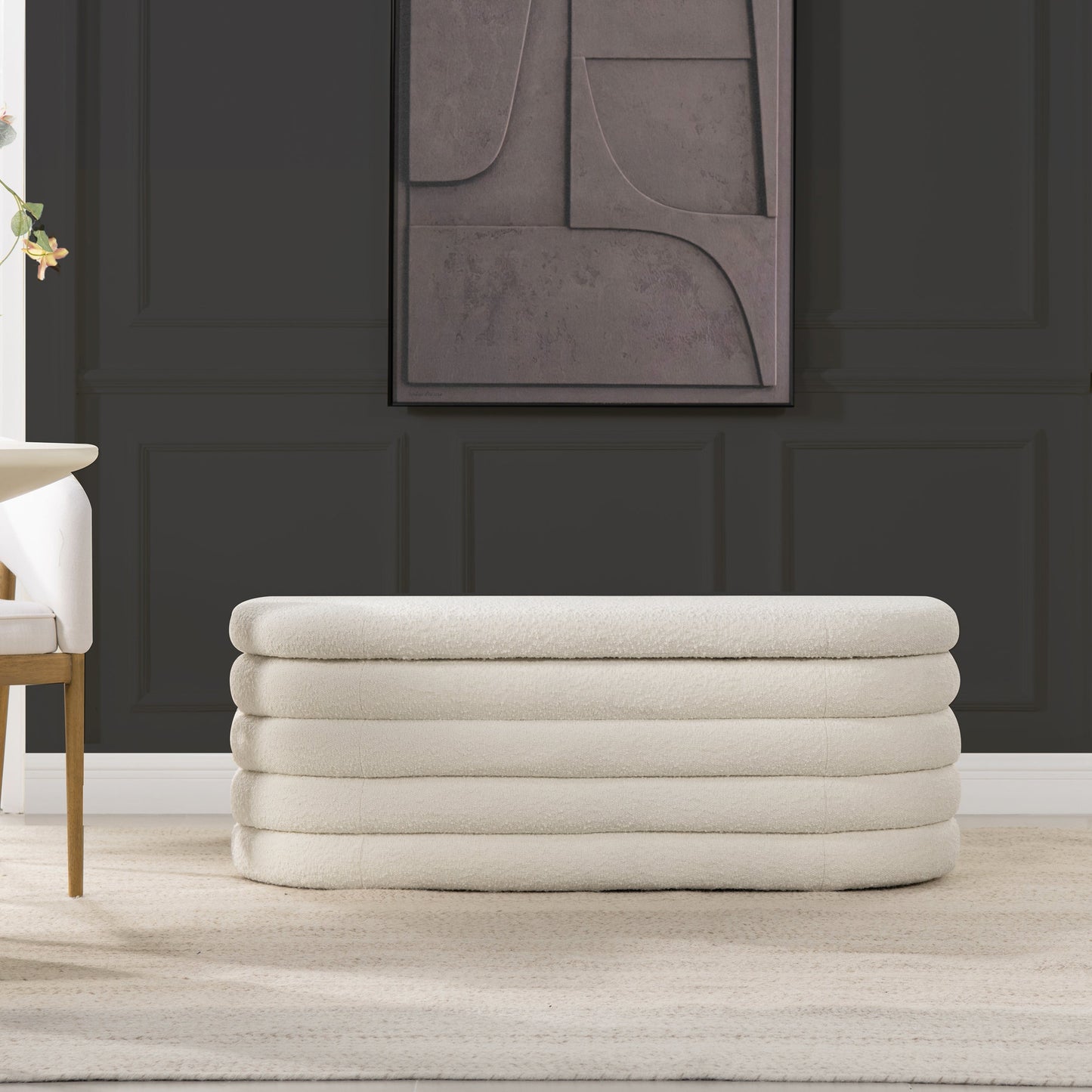 Capstone Oval Lid-Up Upholstered Storage Bench with Horizontal Tufting