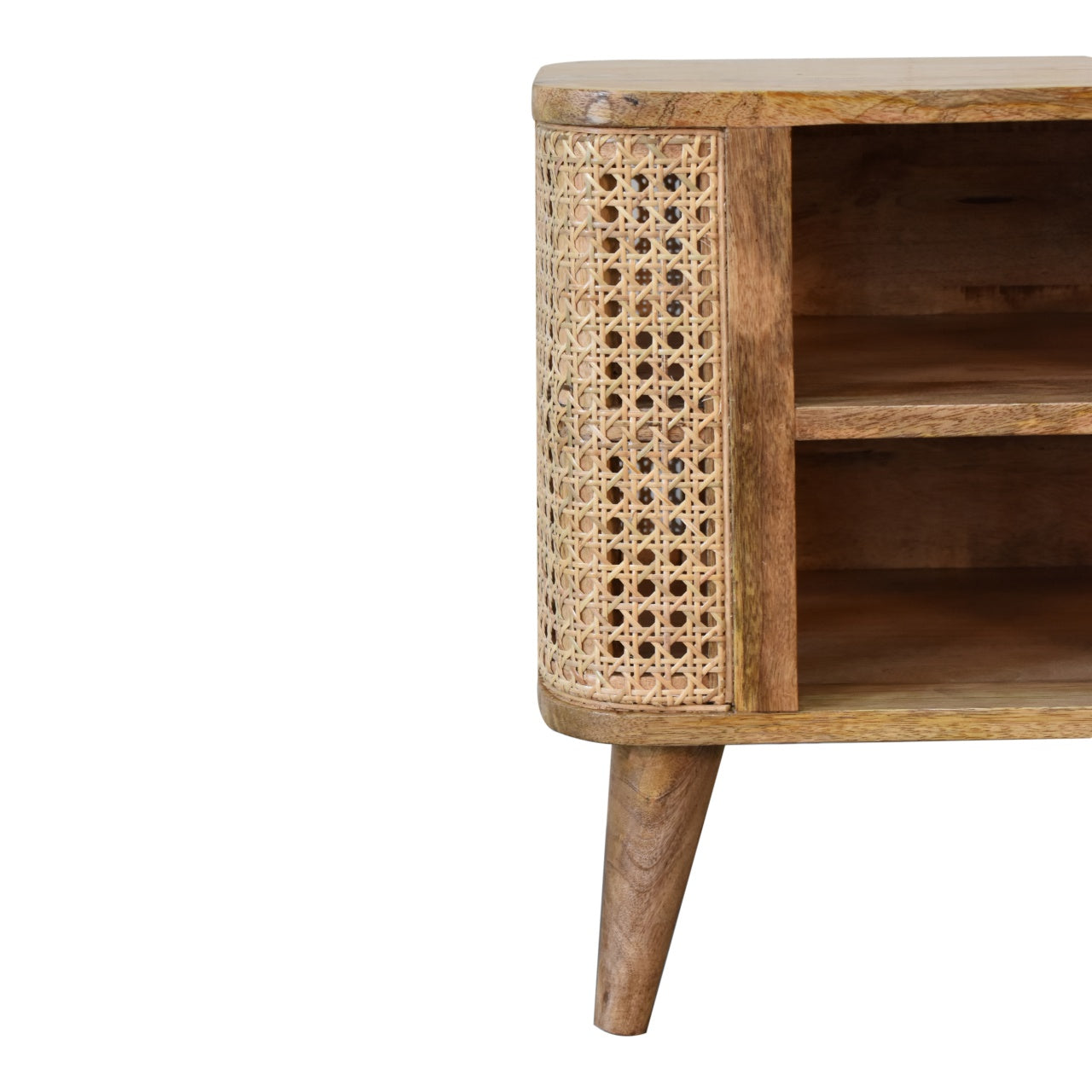 Decipher Wood and Rattan Bedside with 2 Open Shelves