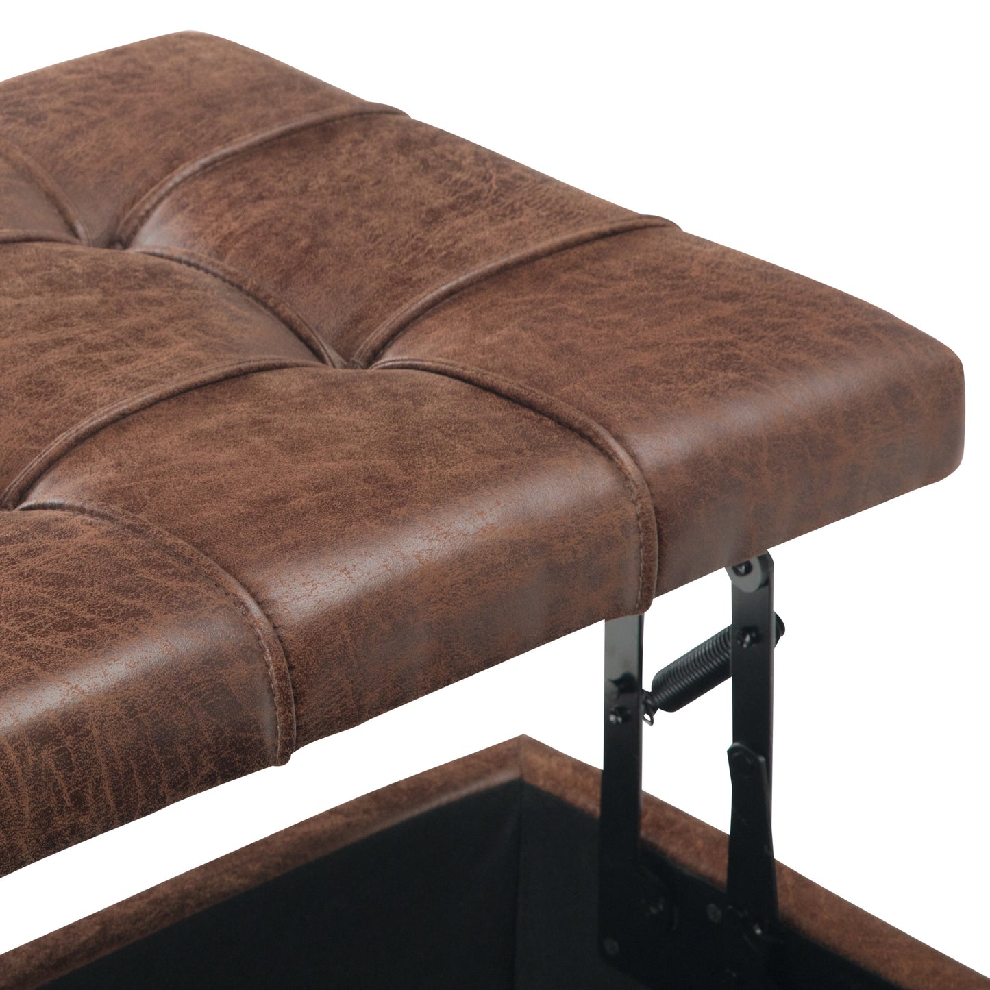 Flame Upholstered Lift Top Square Ottoman with Stitched Tufting