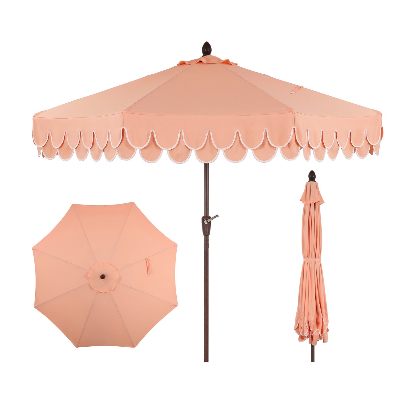 Tracy Classic MidCentury Scalloped Fringe Market Patio Umbrella with Auto-Tilt