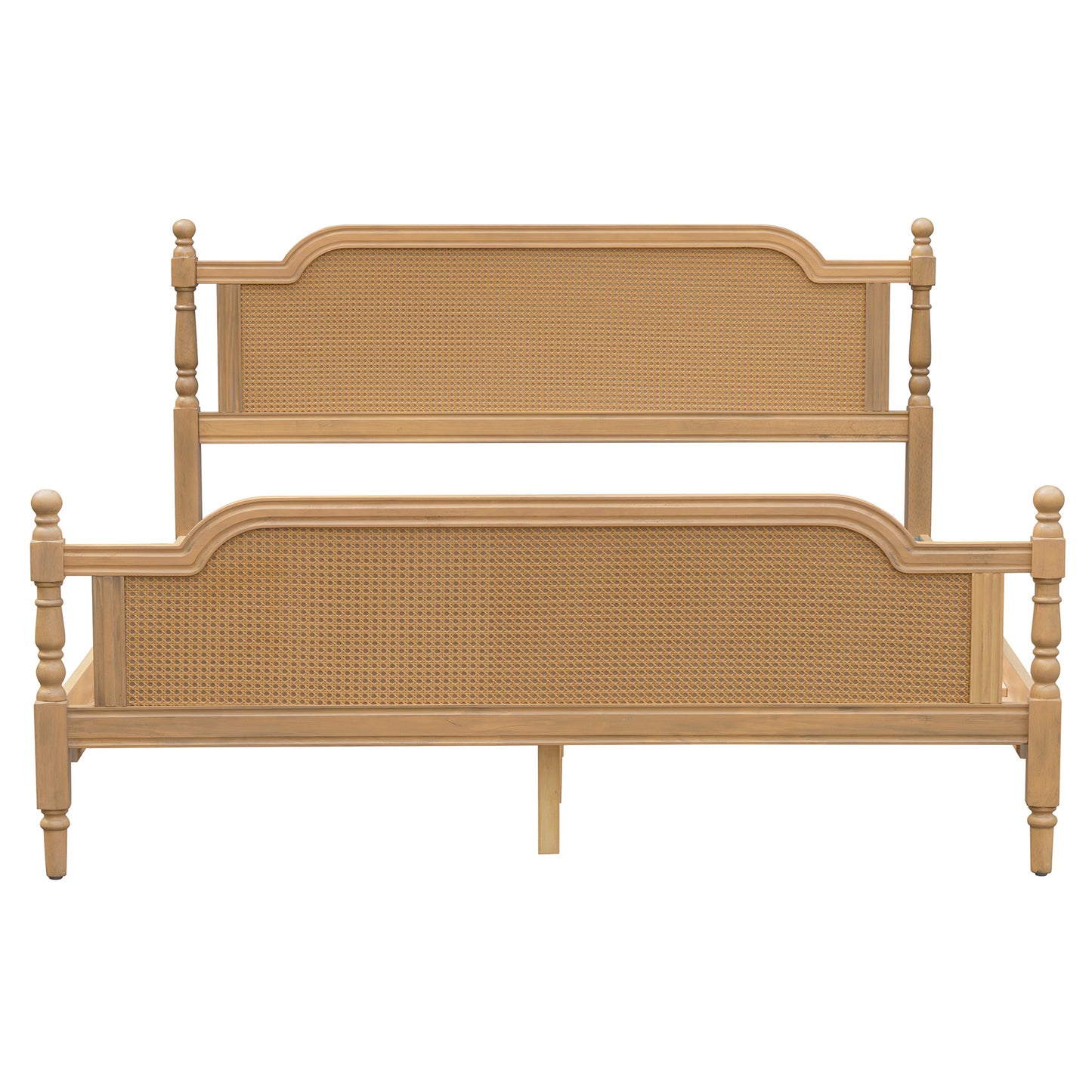 Excelsis Rattan Bed Frame with Fluted Legs, Antique Walnut
