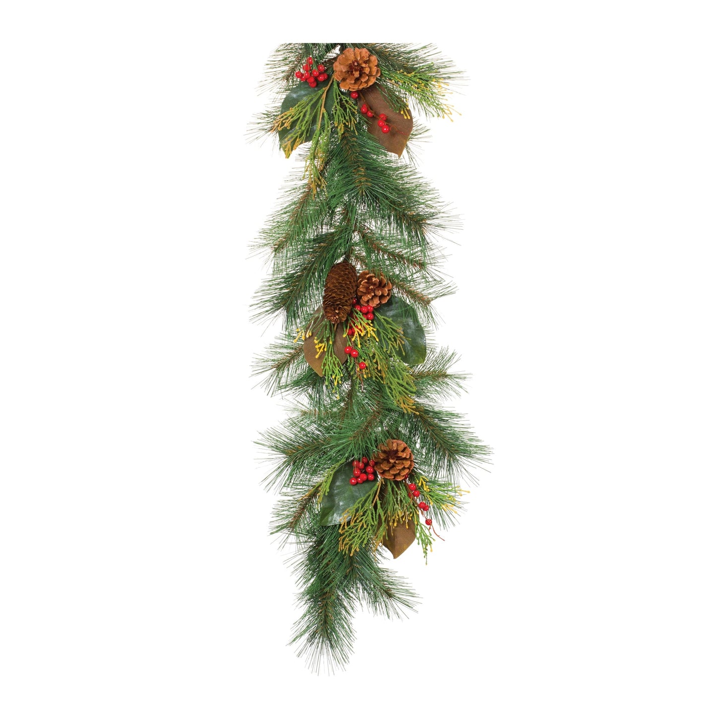 Pine Magnolia Leaf & Berry Garland 6'